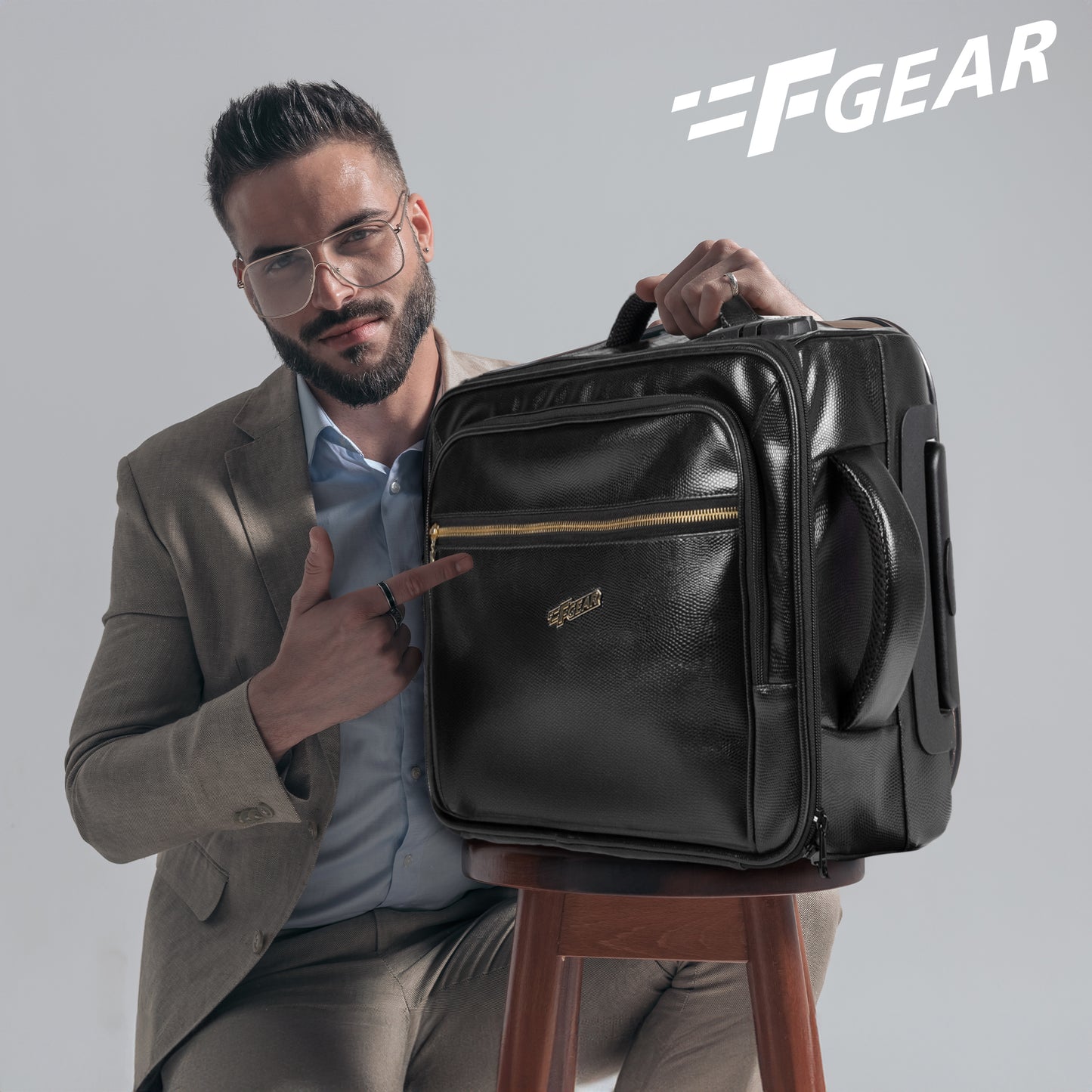 Stargaze 23L Black Vegan Leather Overnighter Pilot Laptop strolley