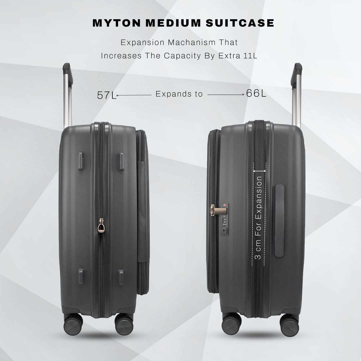 F Gear Myton Medium Front Opening Dark Grey Check-in Strolley