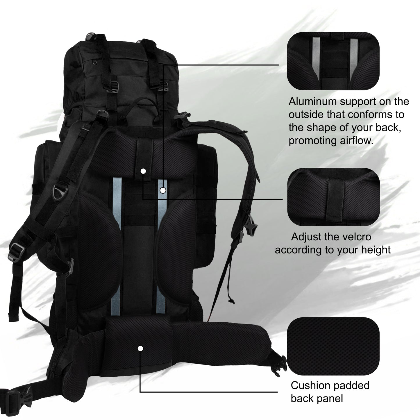 Levante 87L Black Rucksack with Detachable Daypack