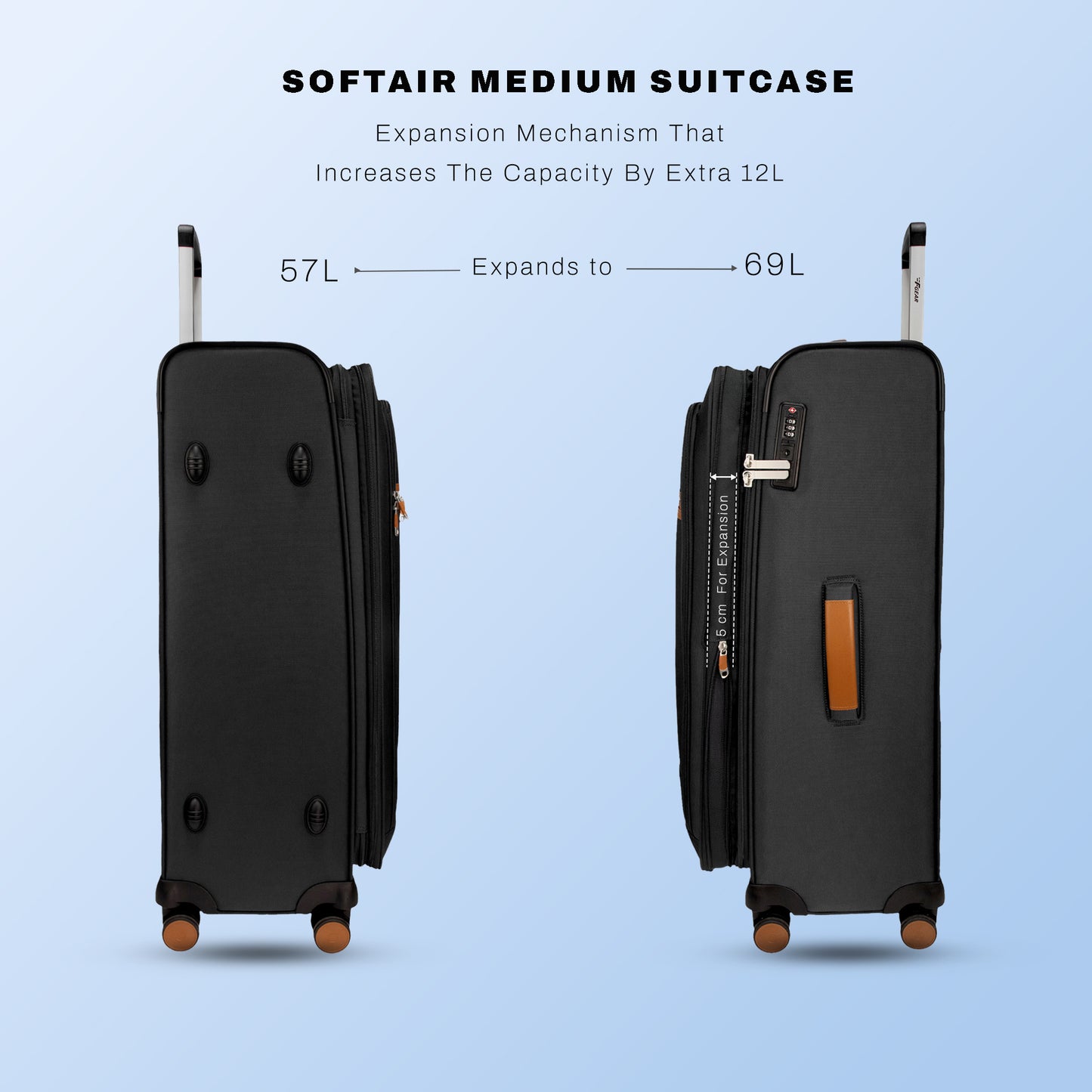 F Gear SoftAir Medium Black Check-in Suitcase