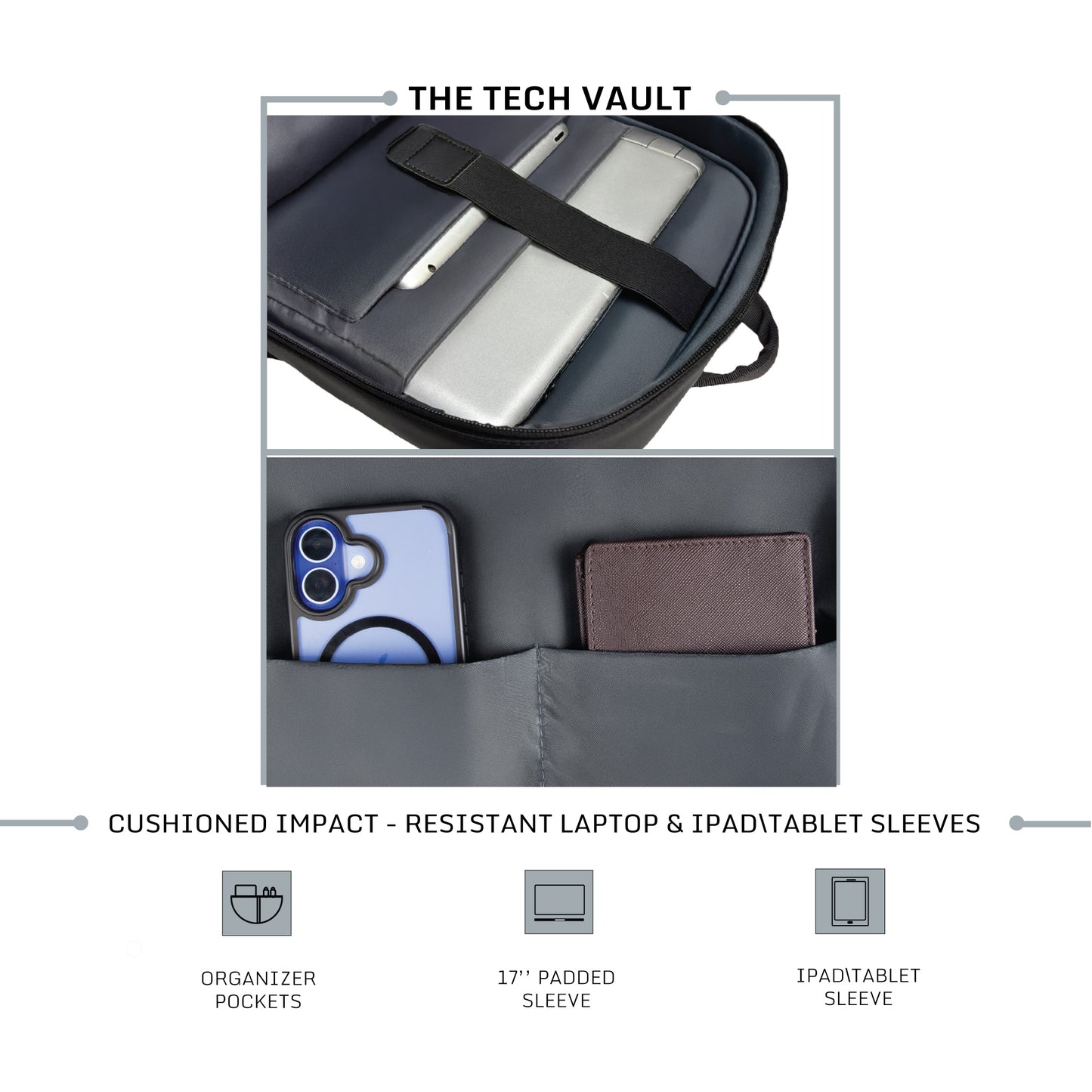 Auronix 22L Black Tech Laptop Backpack