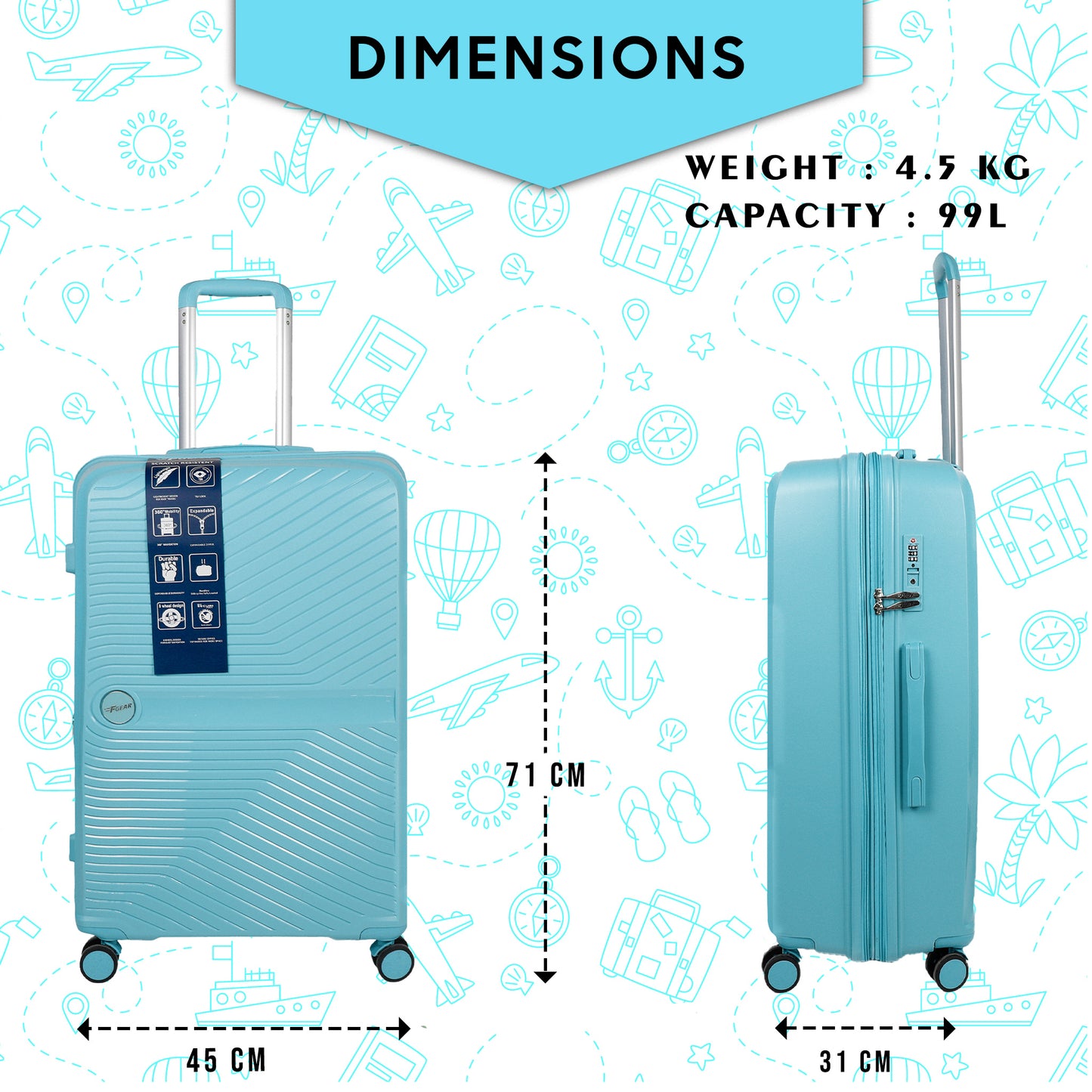 Sentinel 28" Turtle Blue Expandable Large Check-in Suitcase