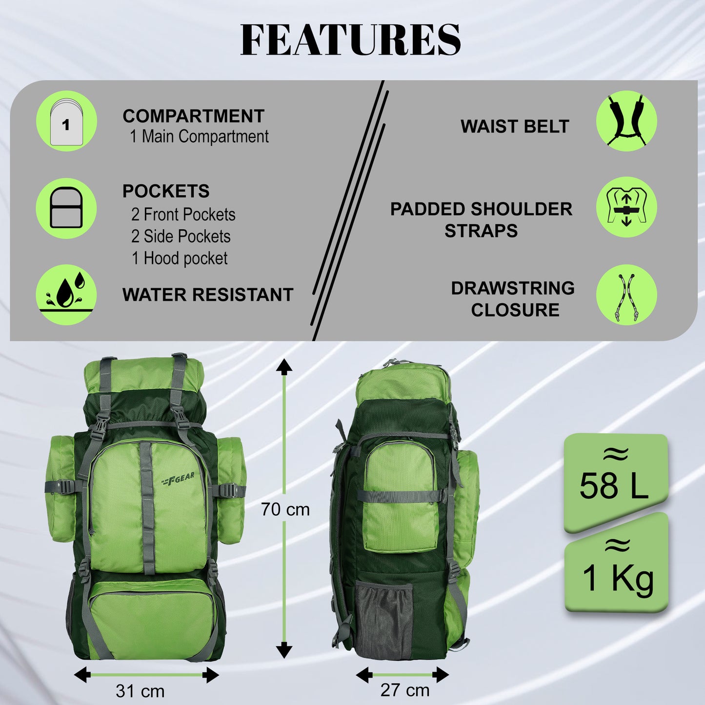 Otto 58L Forest Green Spruce Rucksack