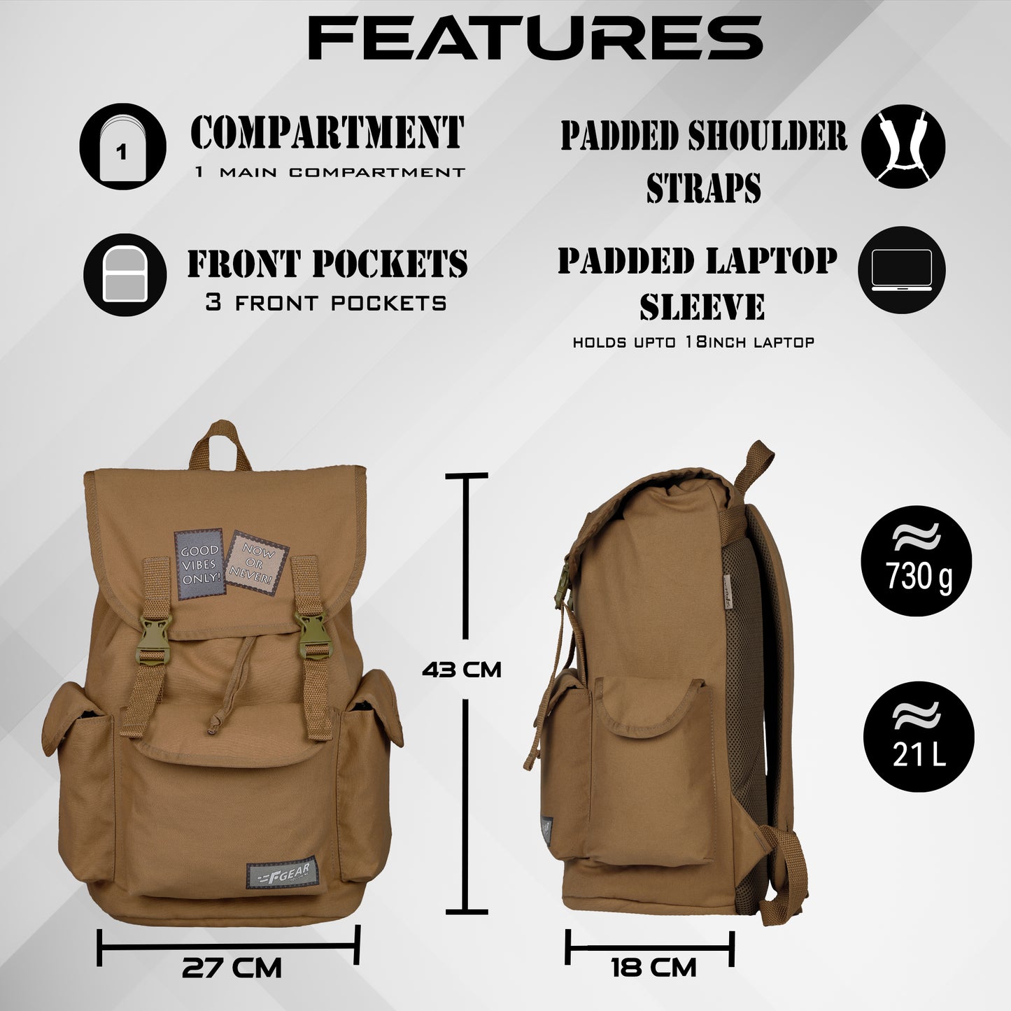 Webster Khaki Canvas 21L Backpack