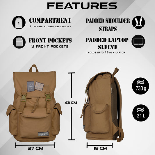Webster 21L Khaki Canvas Backpack