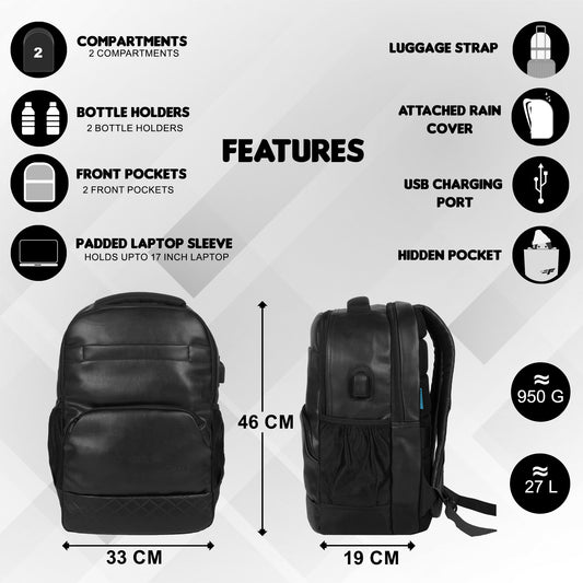 Luxur V2 27L Black Laptop Backpack with Raincover