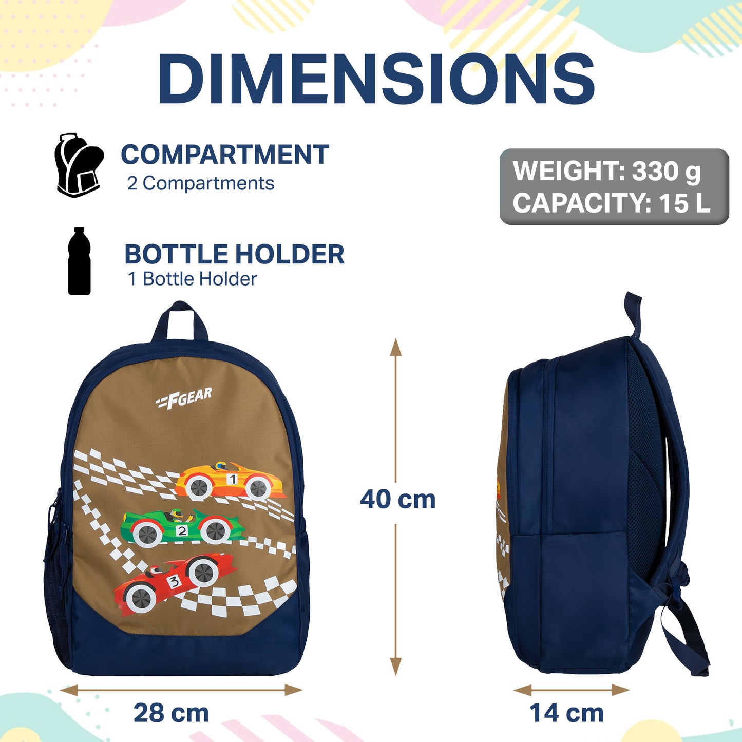 Boomer 15L Navy Crazy Karter Kids Backpack