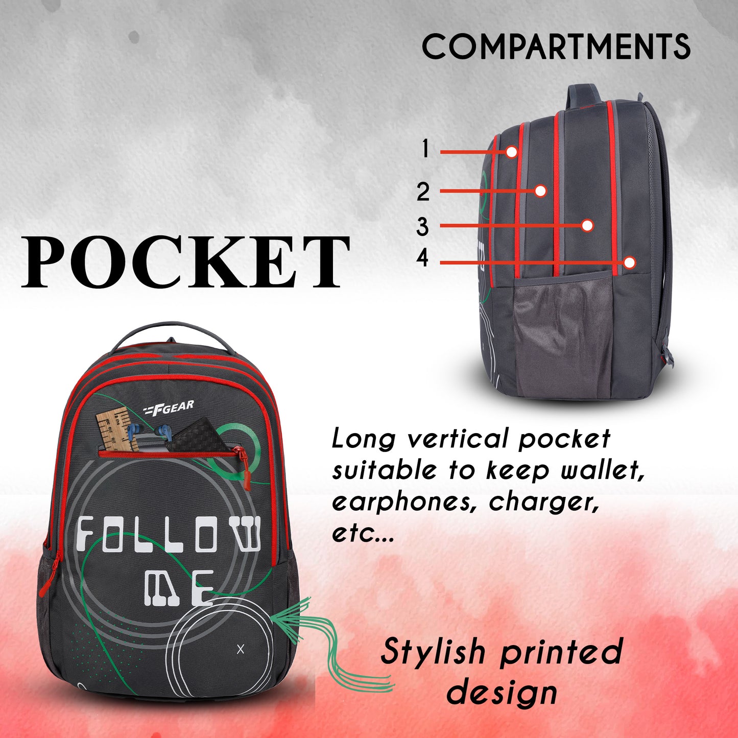 Follow Me 35L Grey red Backpack