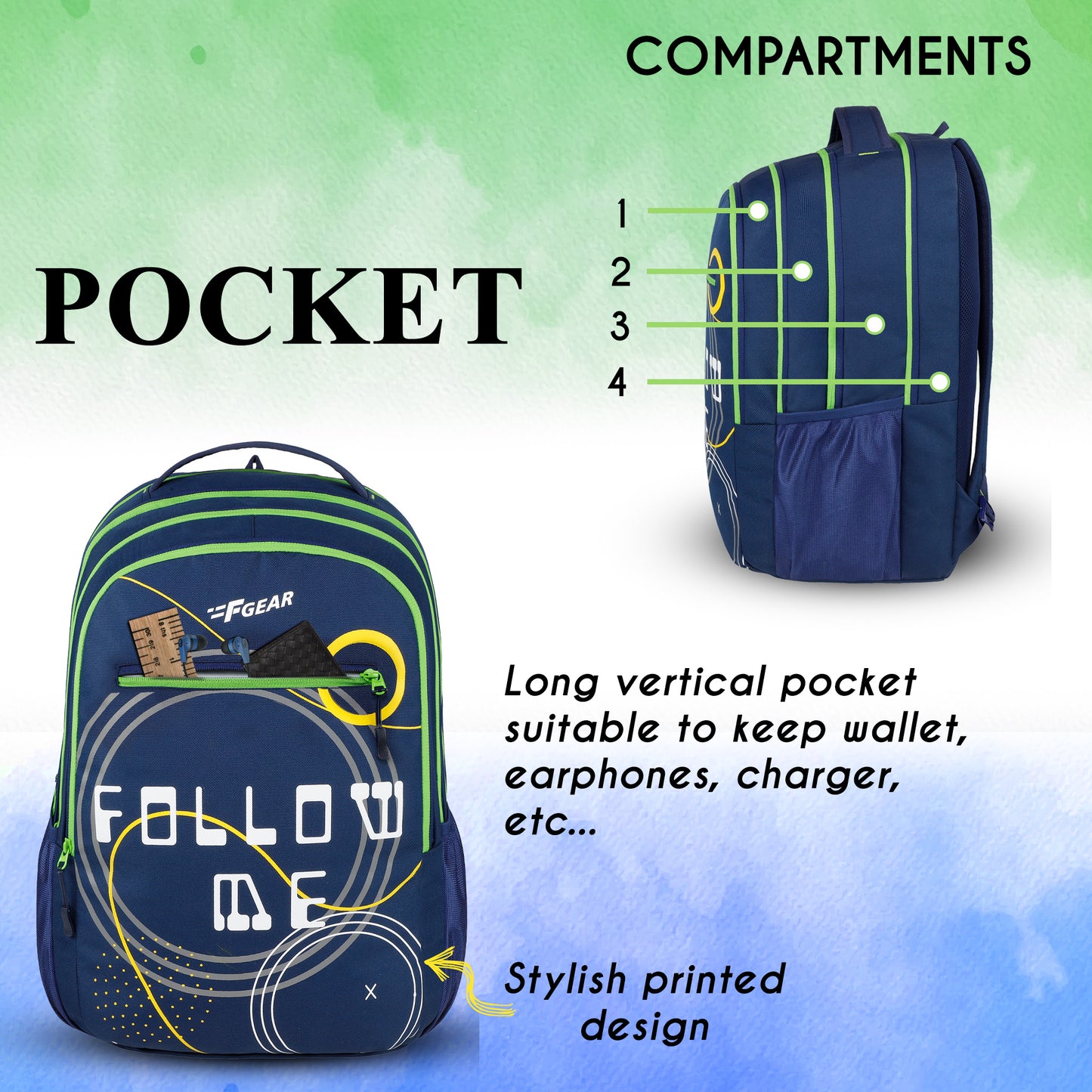 Follow Me 35L Navy Blue Green Backpack