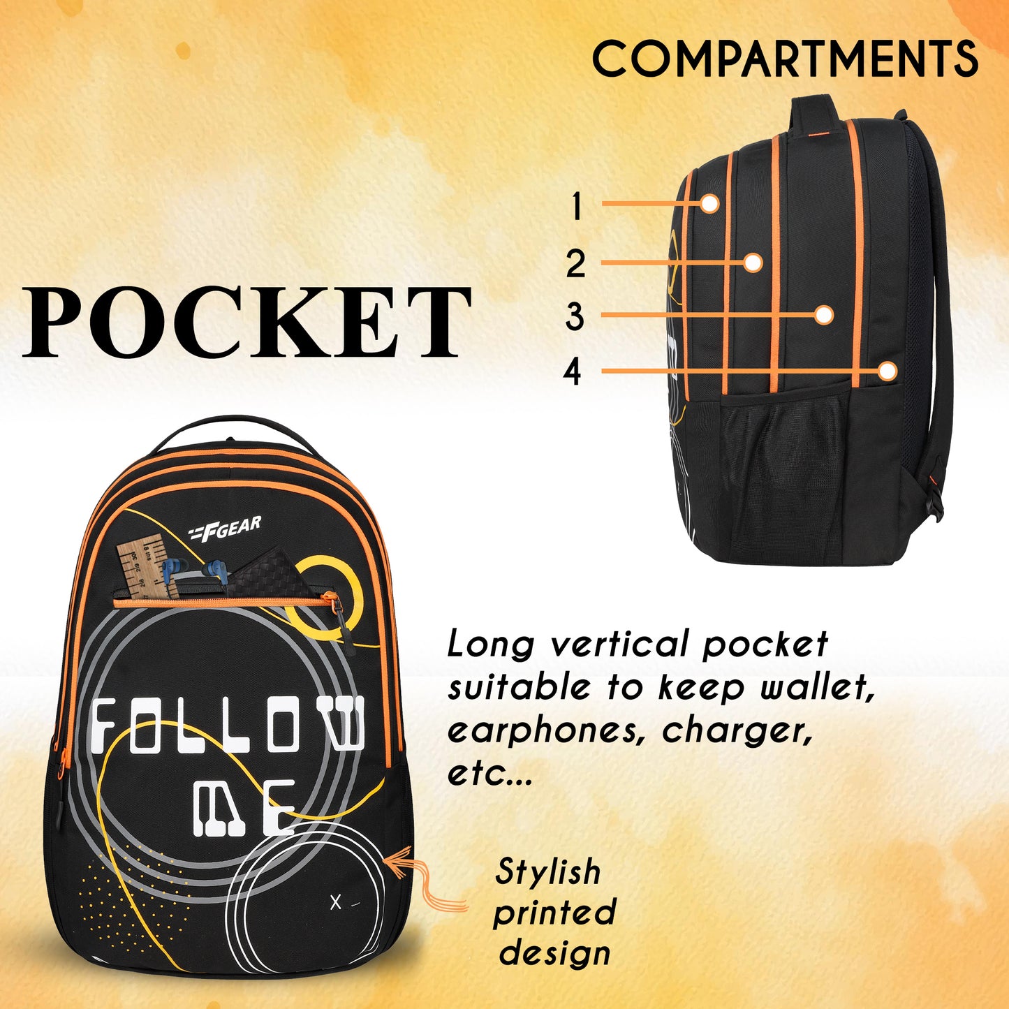 Follow Me 35L Black Orange Backpack