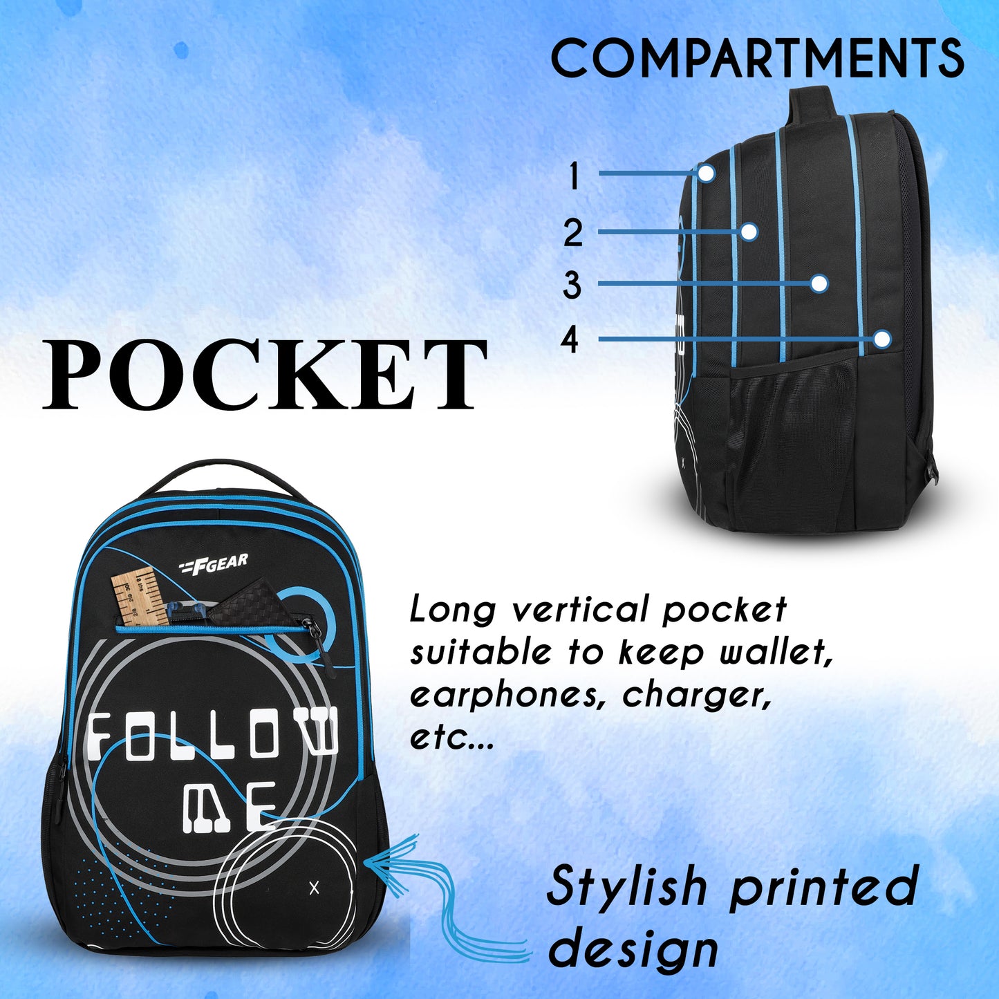 Follow Me 35L Black Blue Backpack