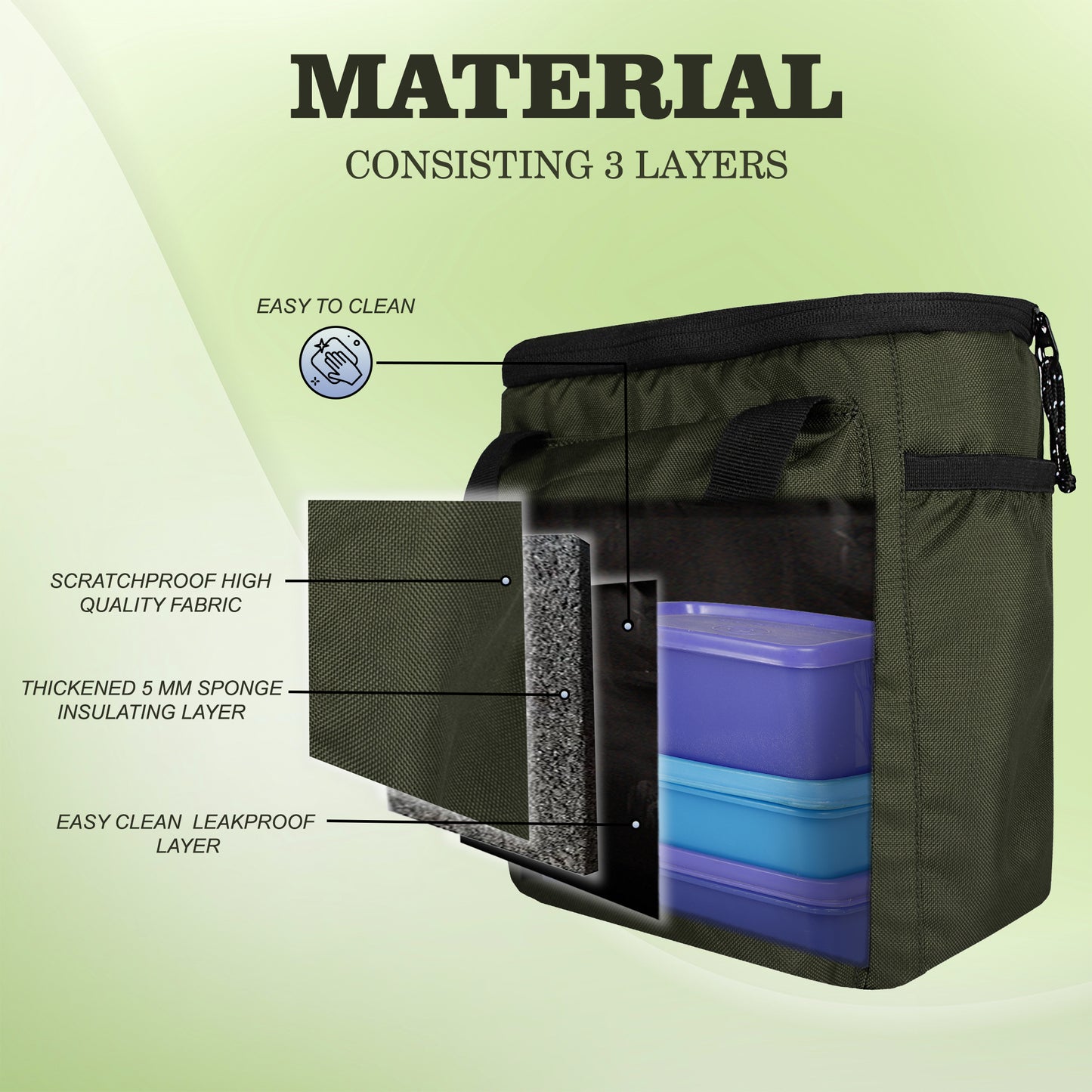 Hoover 7L Army Green Lunch Bag