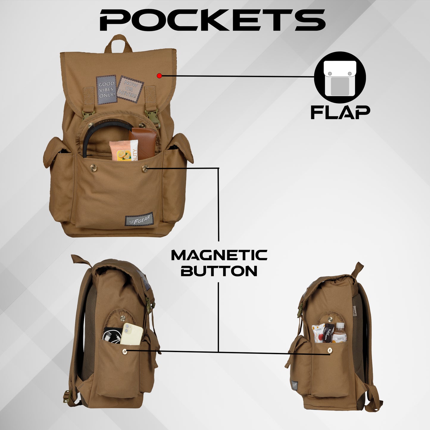 Webster Khaki Canvas 21L Backpack