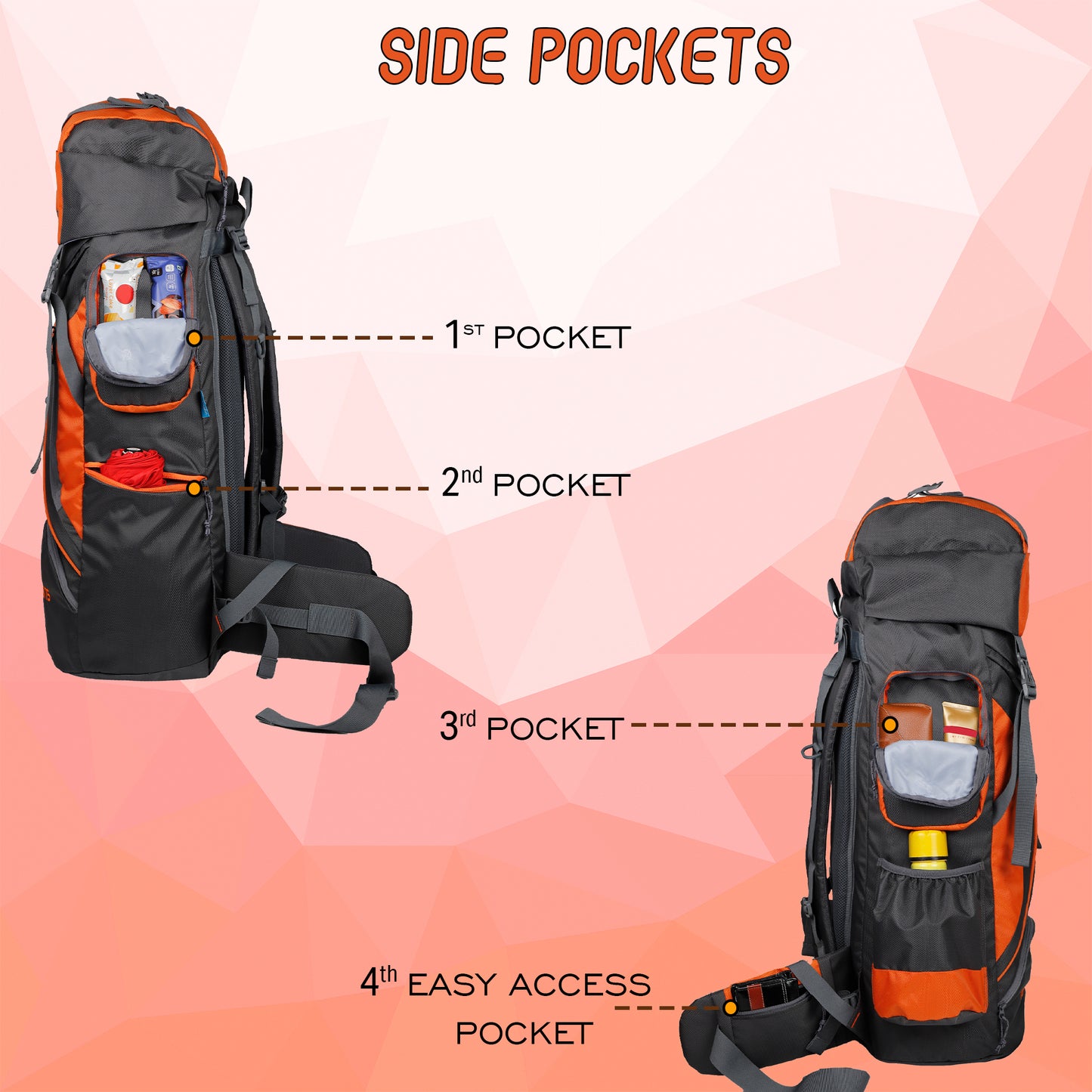 Tomahawk 75L Grey Orange Rucksack with raincover