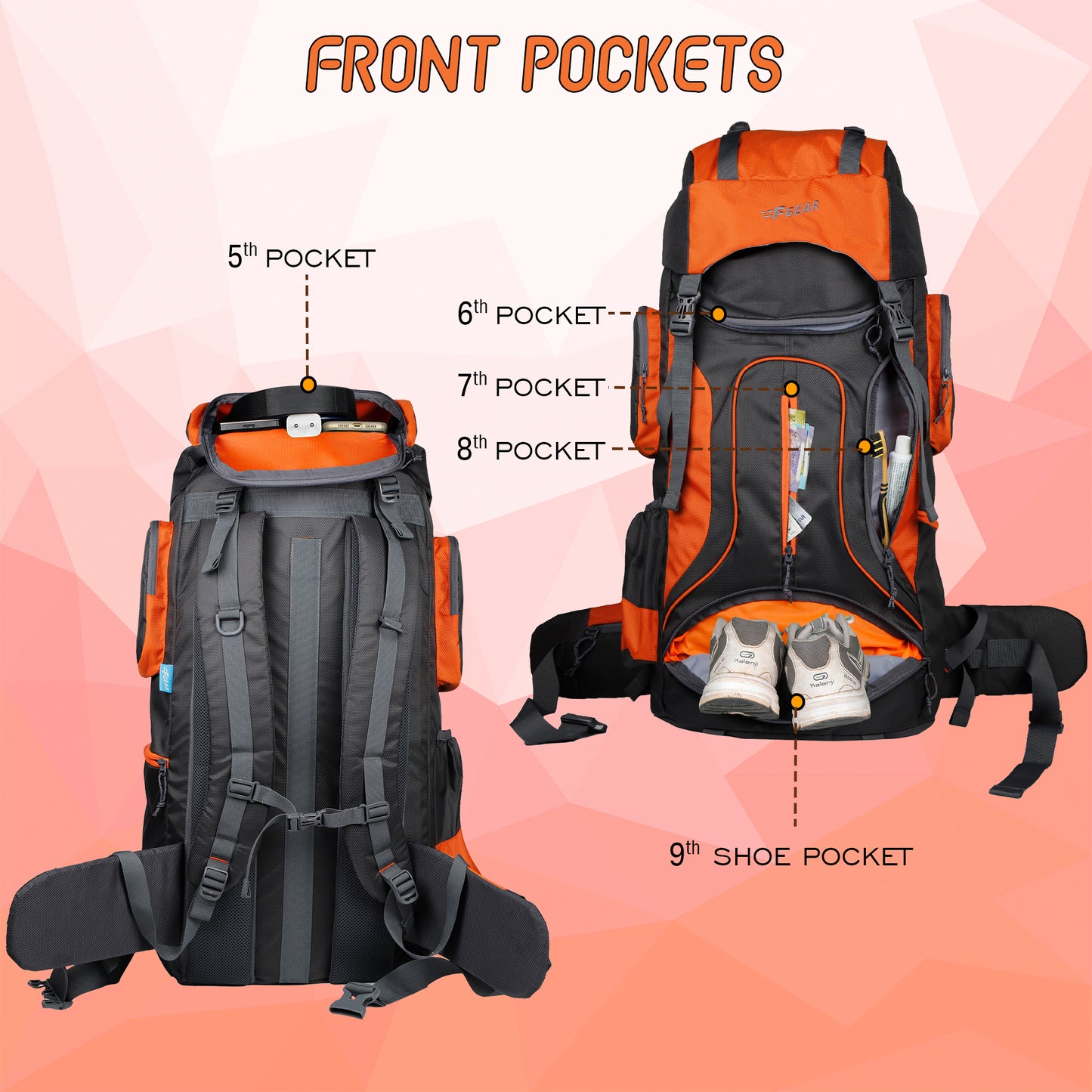 Tomahawk 75L Grey Orange Rucksack