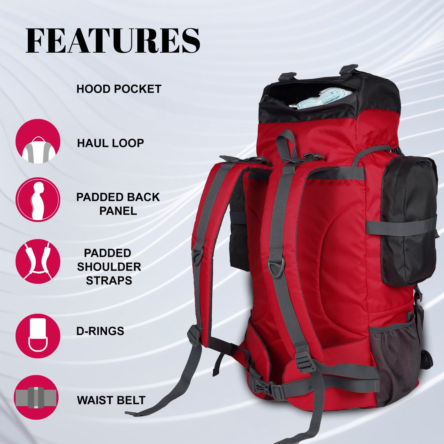 Otto 58L Grey Red Rucksack