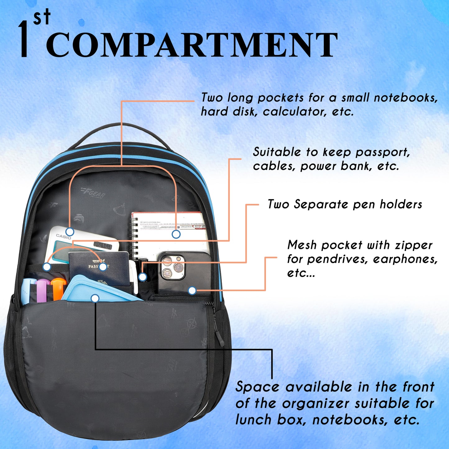 Follow Me 35L Black Blue Backpack