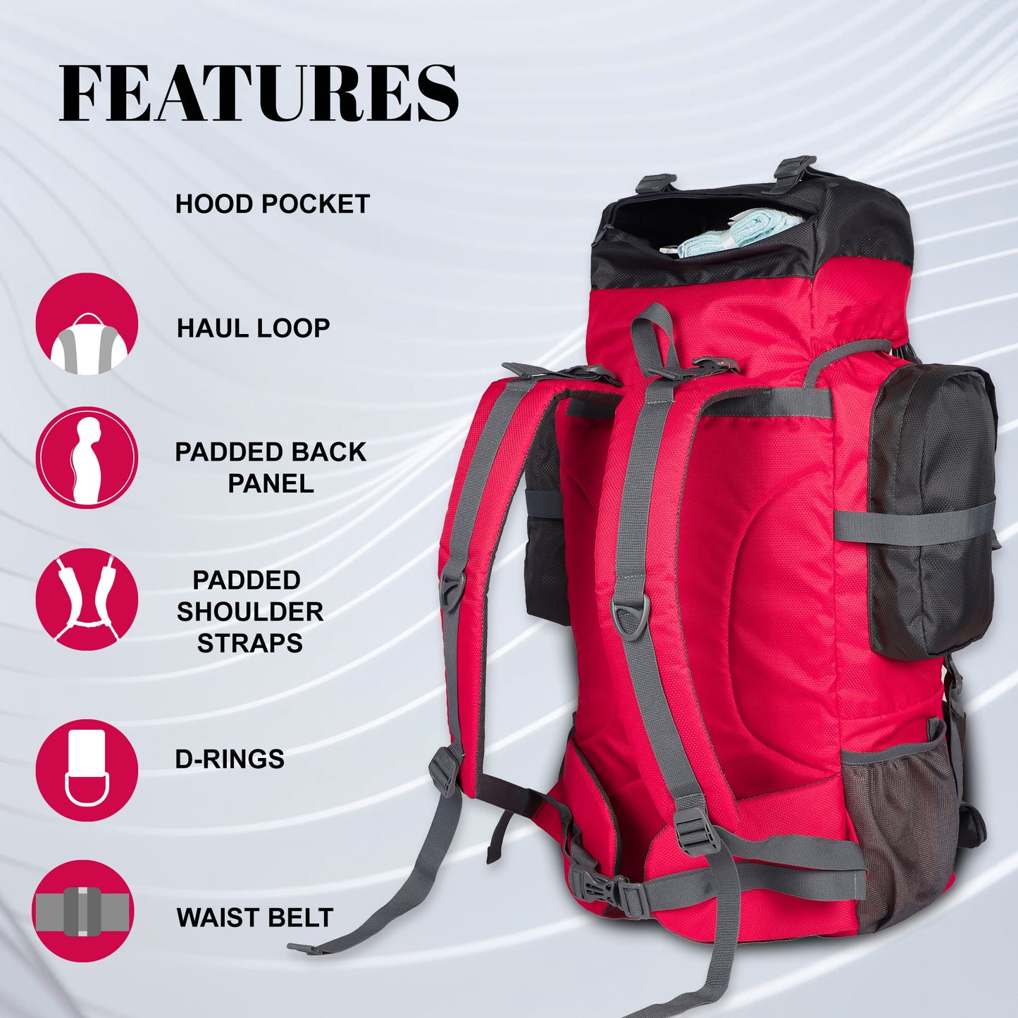 Otto 58L Grey Red Rucksack