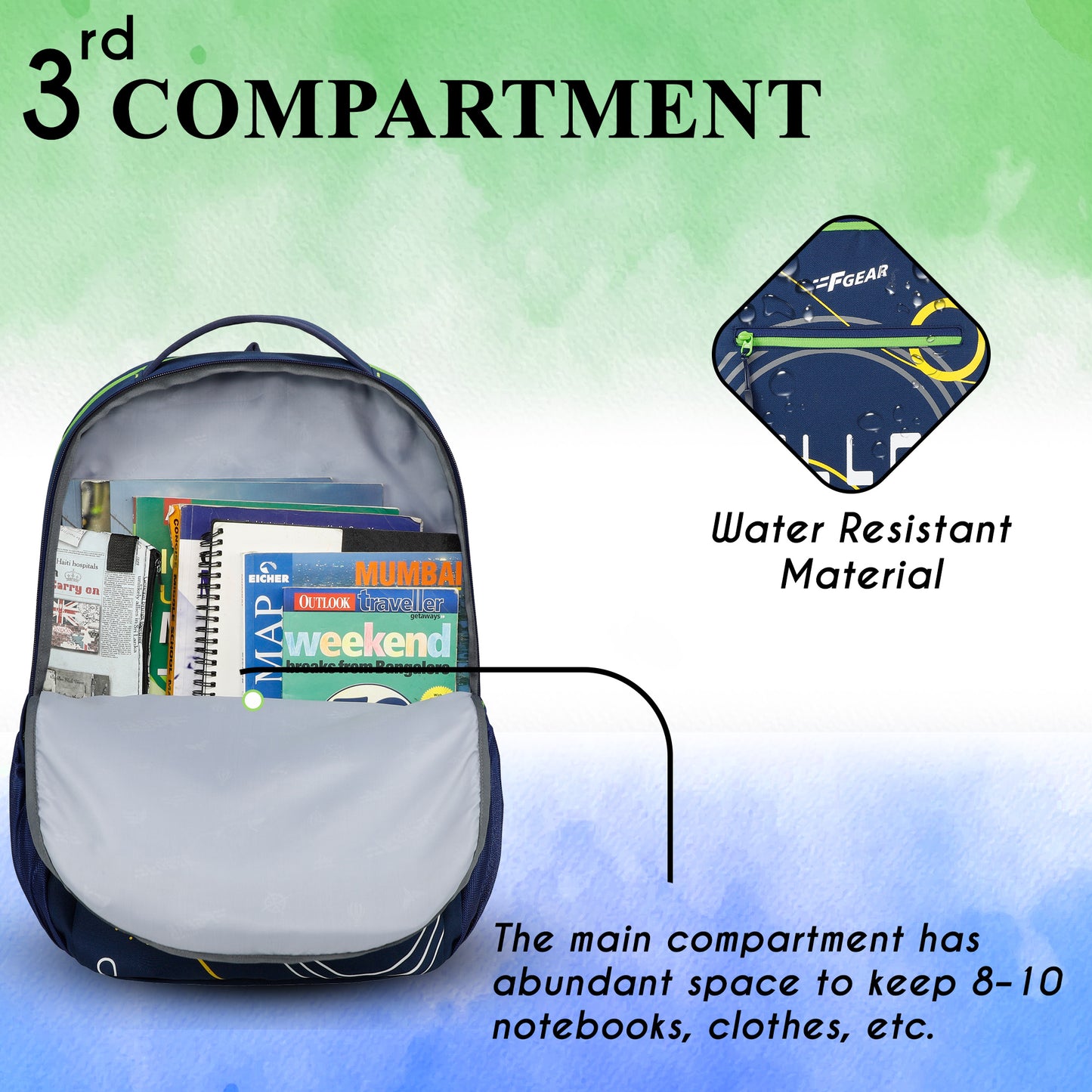 Follow Me 35L Navy Blue Green Backpack