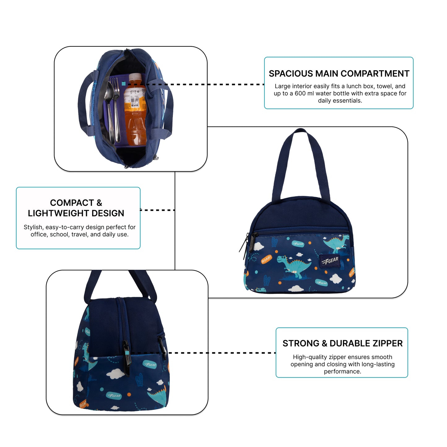 Nugget 7L Blue Roar Dino Lunch Bag