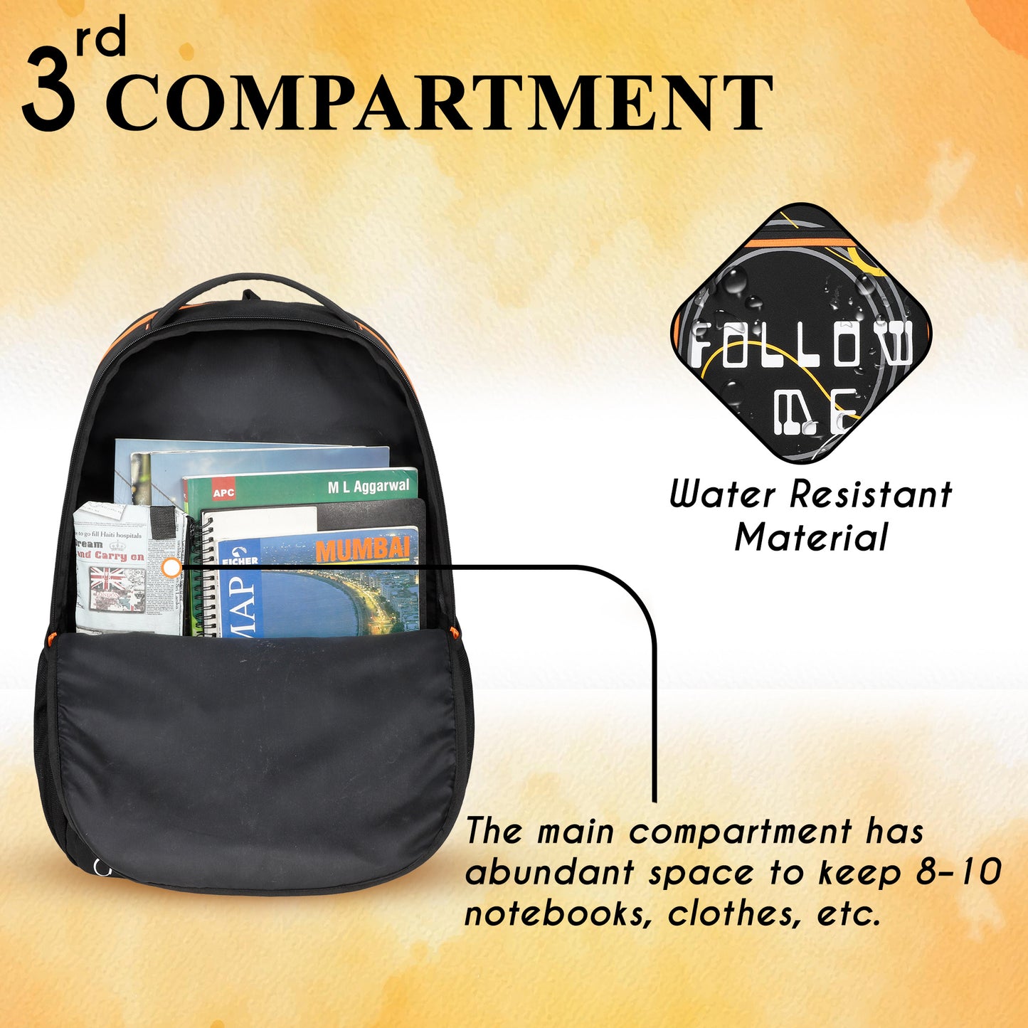Follow Me 35L Black Orange Backpack