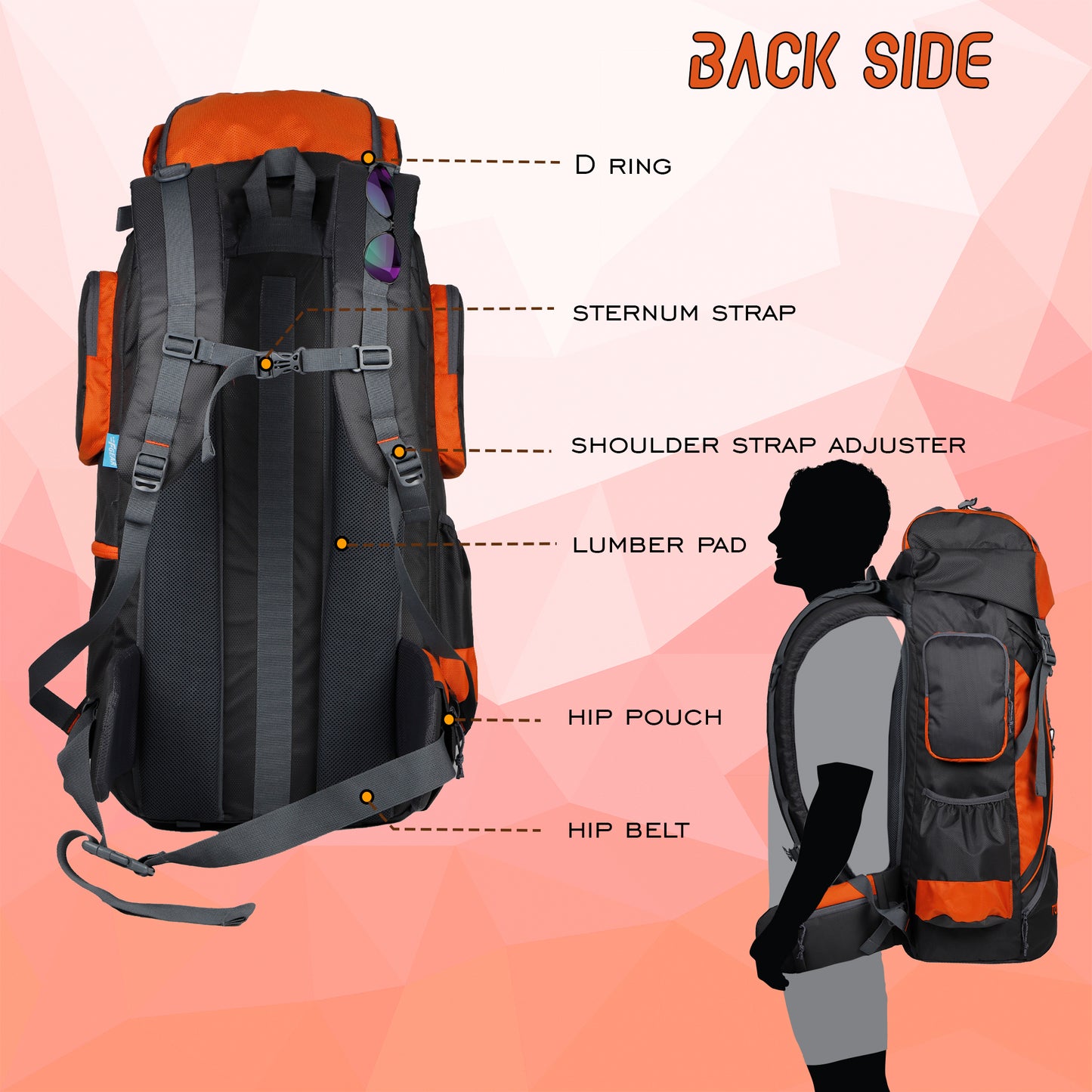 Tomahawk 75L Grey Orange Rucksack