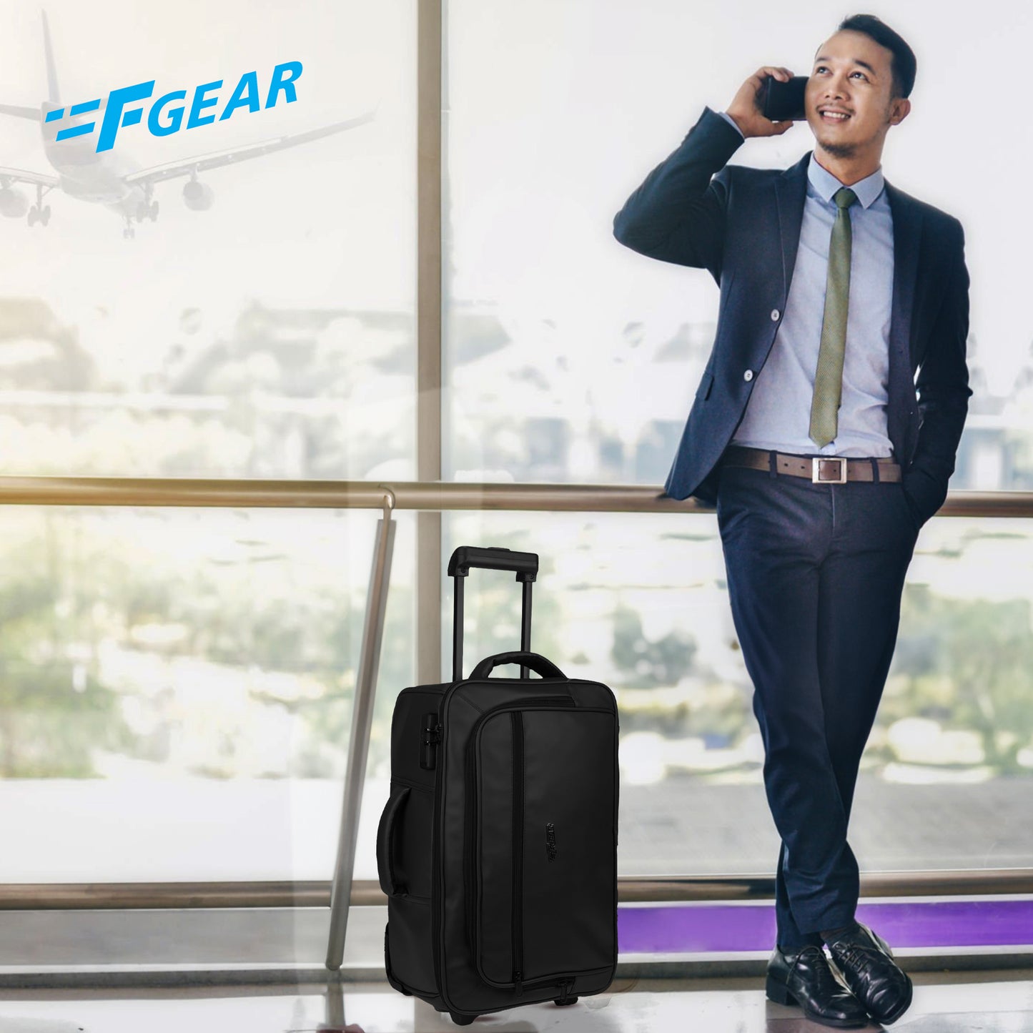 Marshal 22L Black Art Leather Overnighter Pilot Laptop Strolley