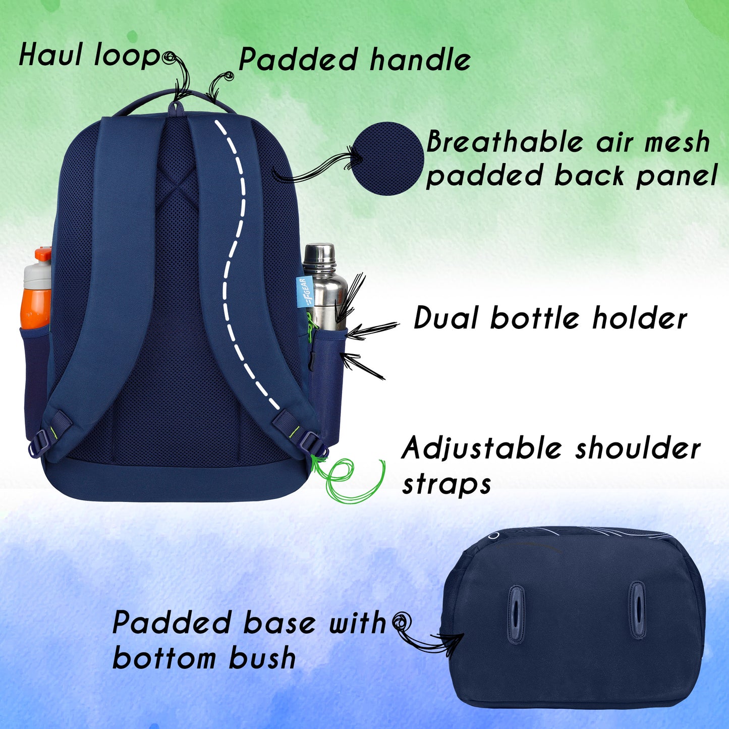 Follow Me 35L Navy Blue Green Backpack