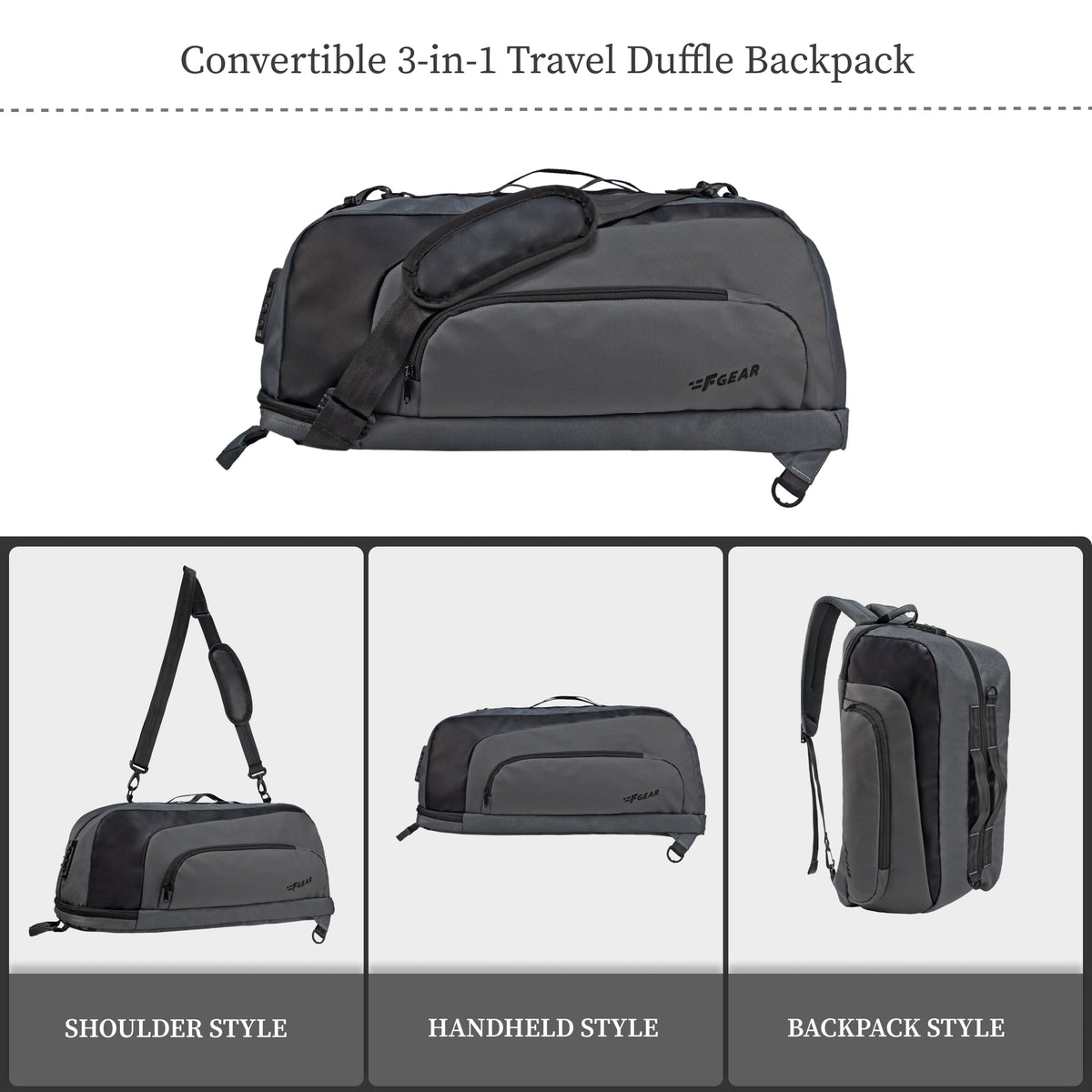 Thunder 37L Grey Convertible Backpack cum Duffel
