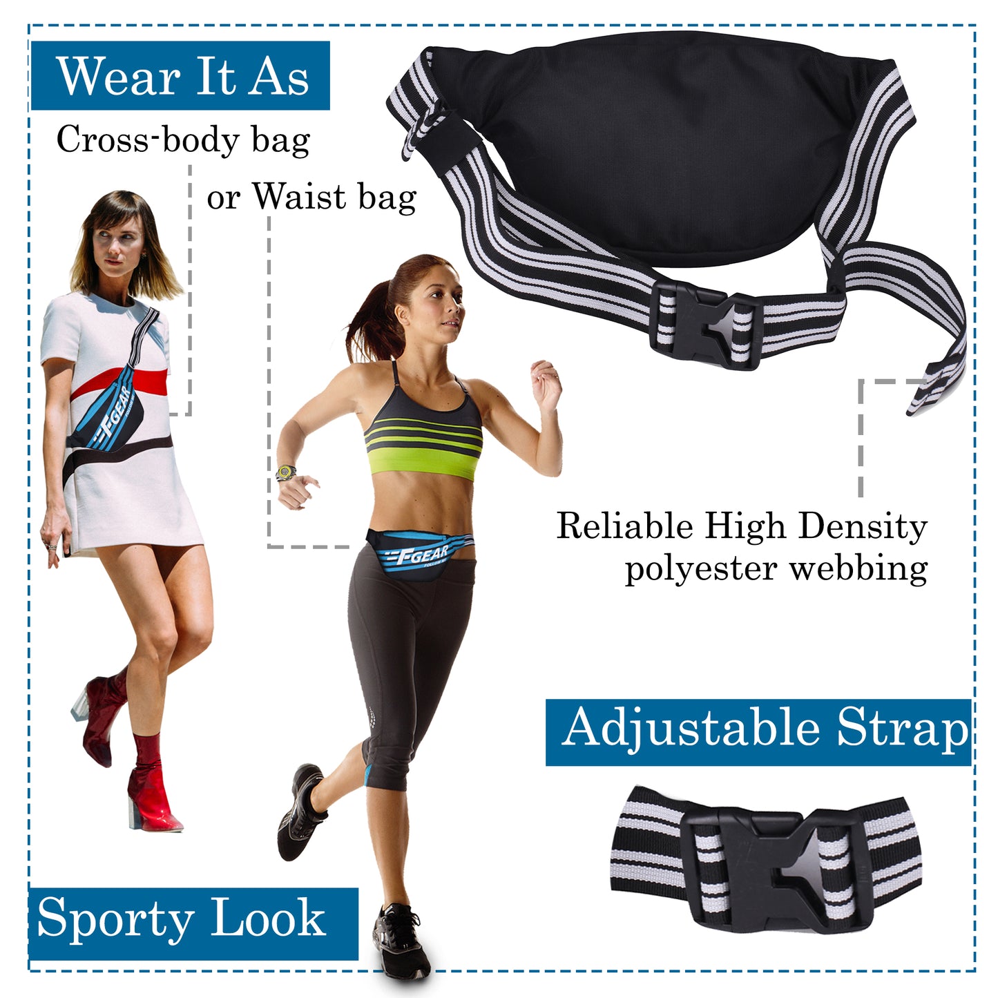 Enzo Black Blue Waist Pouch