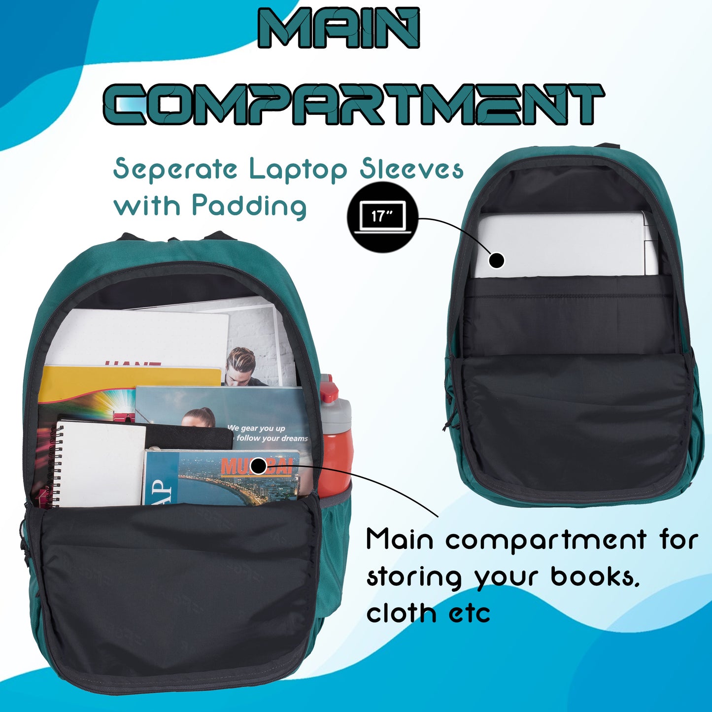 Raider 30L Aqua Blue Backpack With Rain Cover