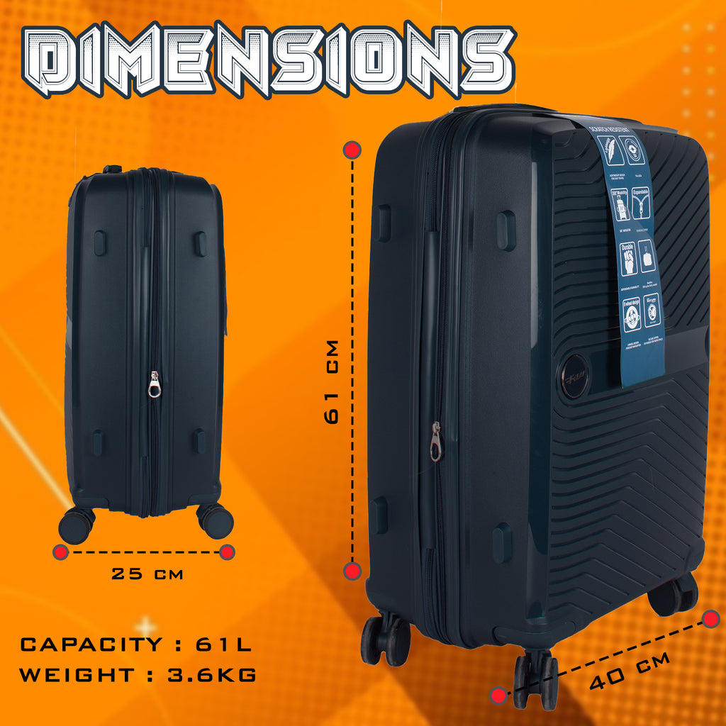 F GEAR STV PP02 24" Dark Blue Expandable Checkin Suitcase F Gear.in