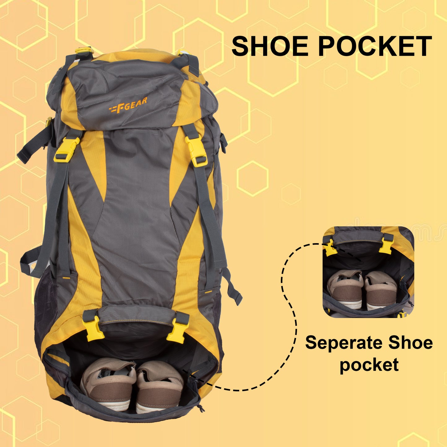 Penny 75L Yellow Gry Rucksack with Rain Cover