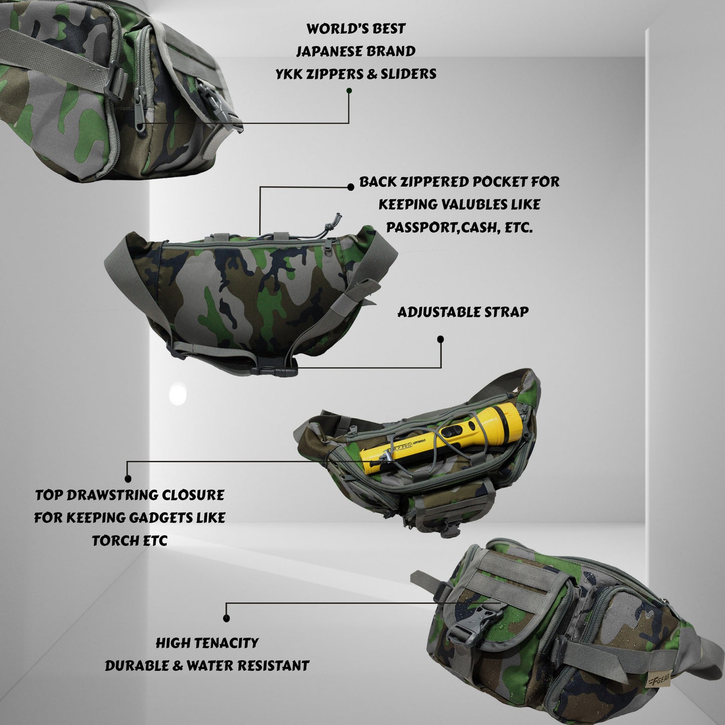 F Gear Trail Woodland Camo Sports Waist Bag (3673)