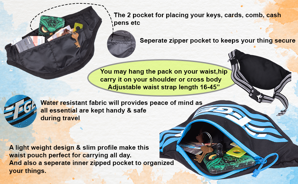 Enzo Black Blue Waist Pouch