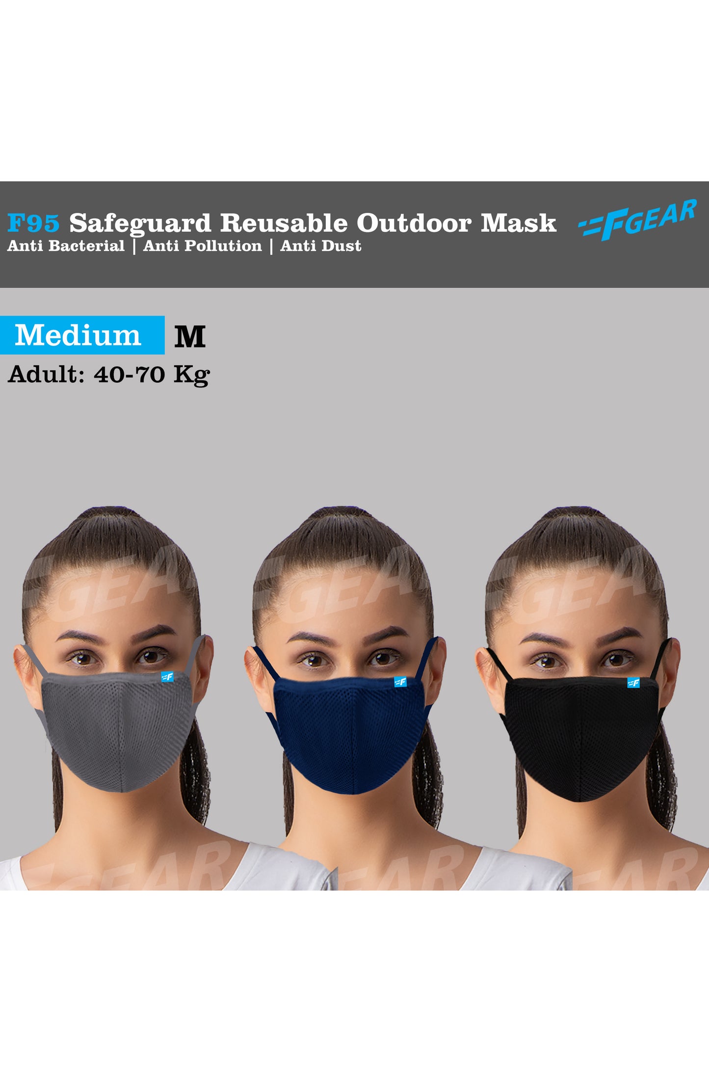 F95 Black Grey Navy Reusable Washable F Gear Mask PACK-3