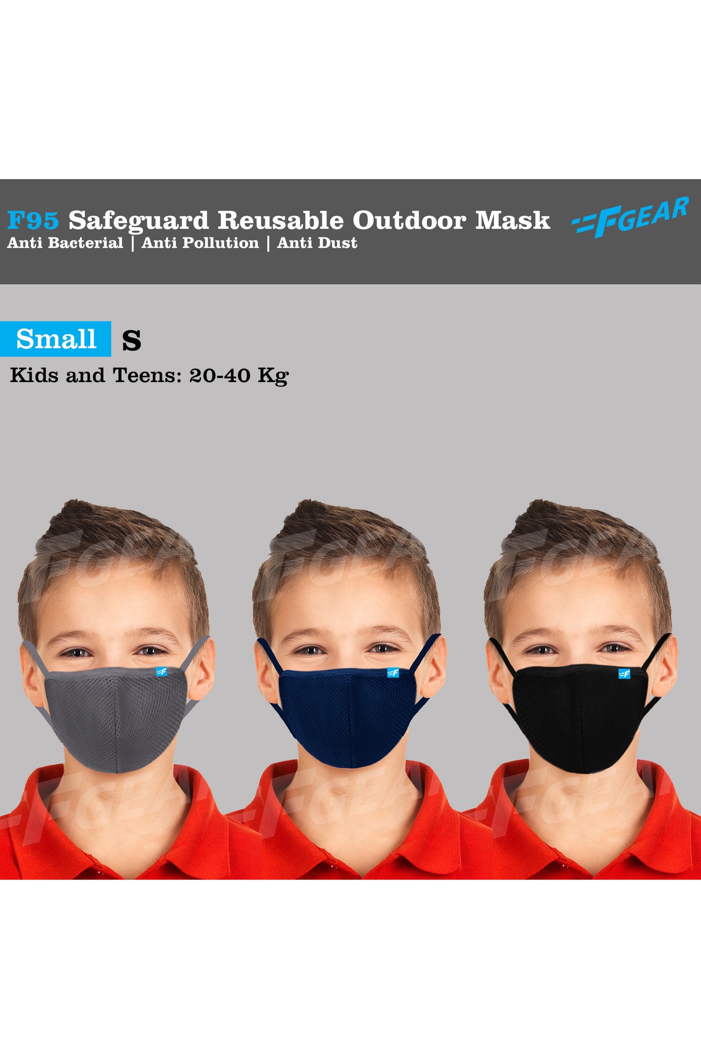 F95 Black Grey Navy Reusable Washable F Gear Mask PACK-3