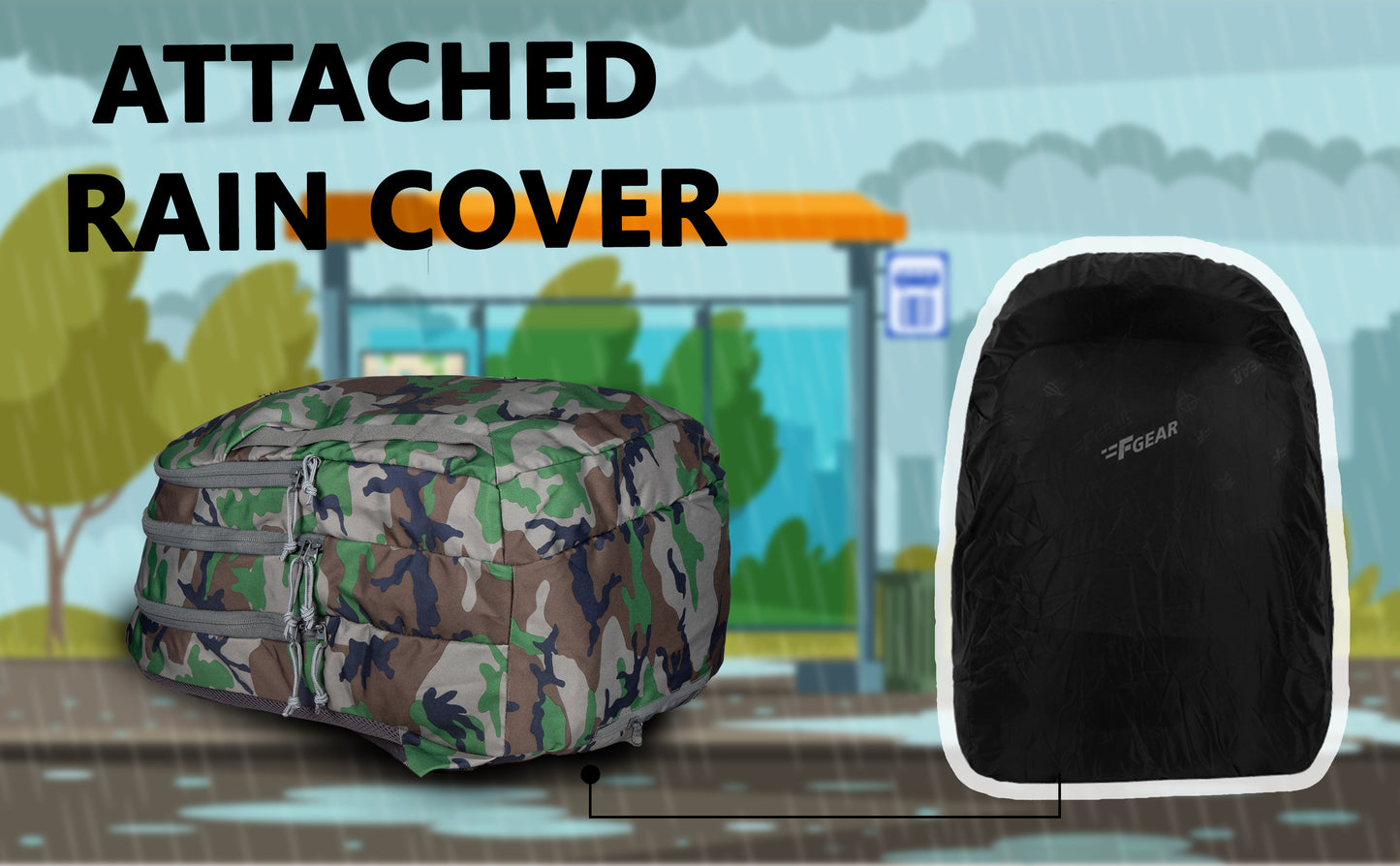 F Gear Raider 30 L Woodland A Camo Backpack with Rain Cover
