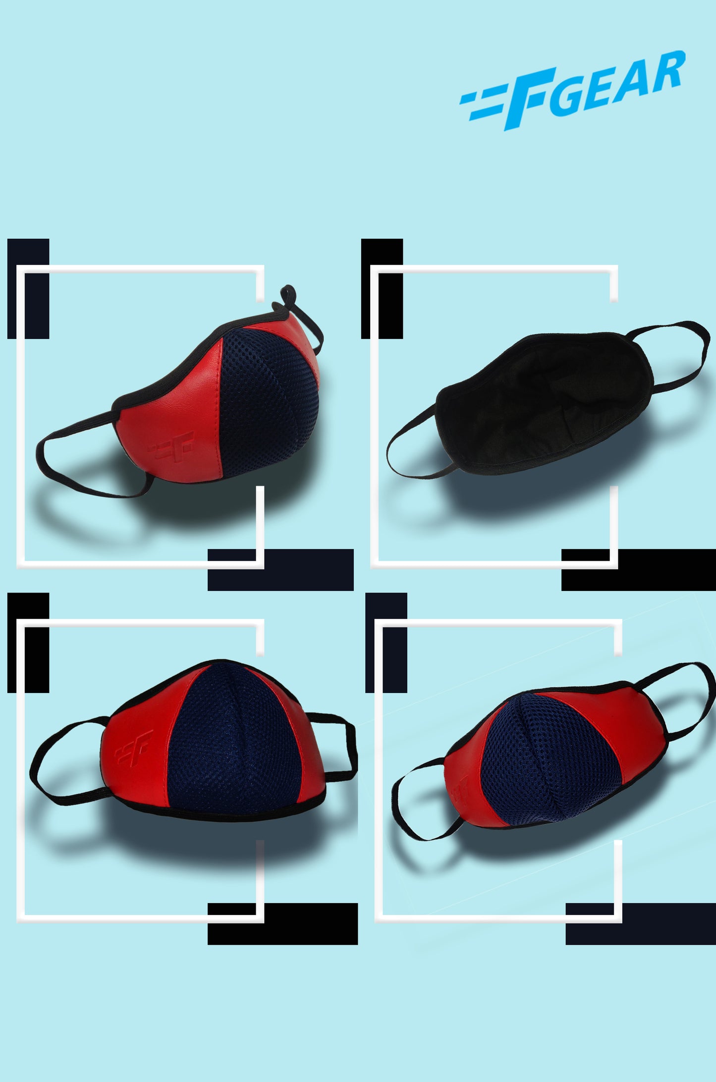 F Gear Luxur F95 Leatherette Mask Navy Blue-Red Safeguard 7 layer ISO CE SITRA lab certified >95% Bacteria Filtration
