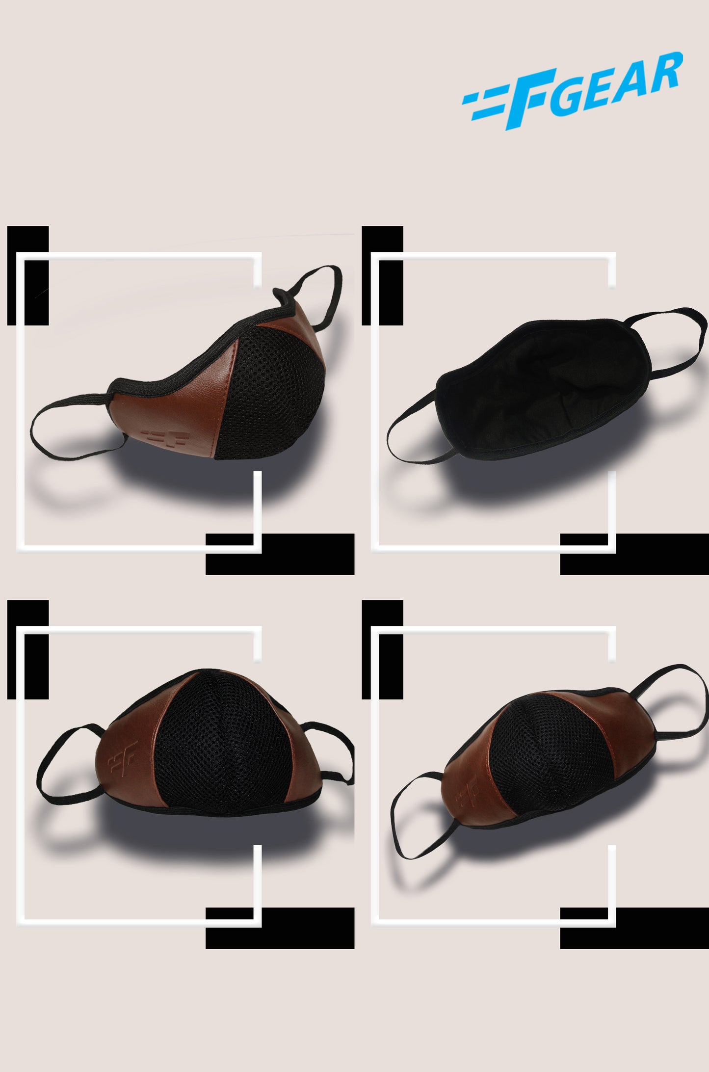 F Gear Luxur F95 Leatherette Mask Brown Safeguard 7 layer ISO CE SITRA lab certified >95% Bacteria Filtration