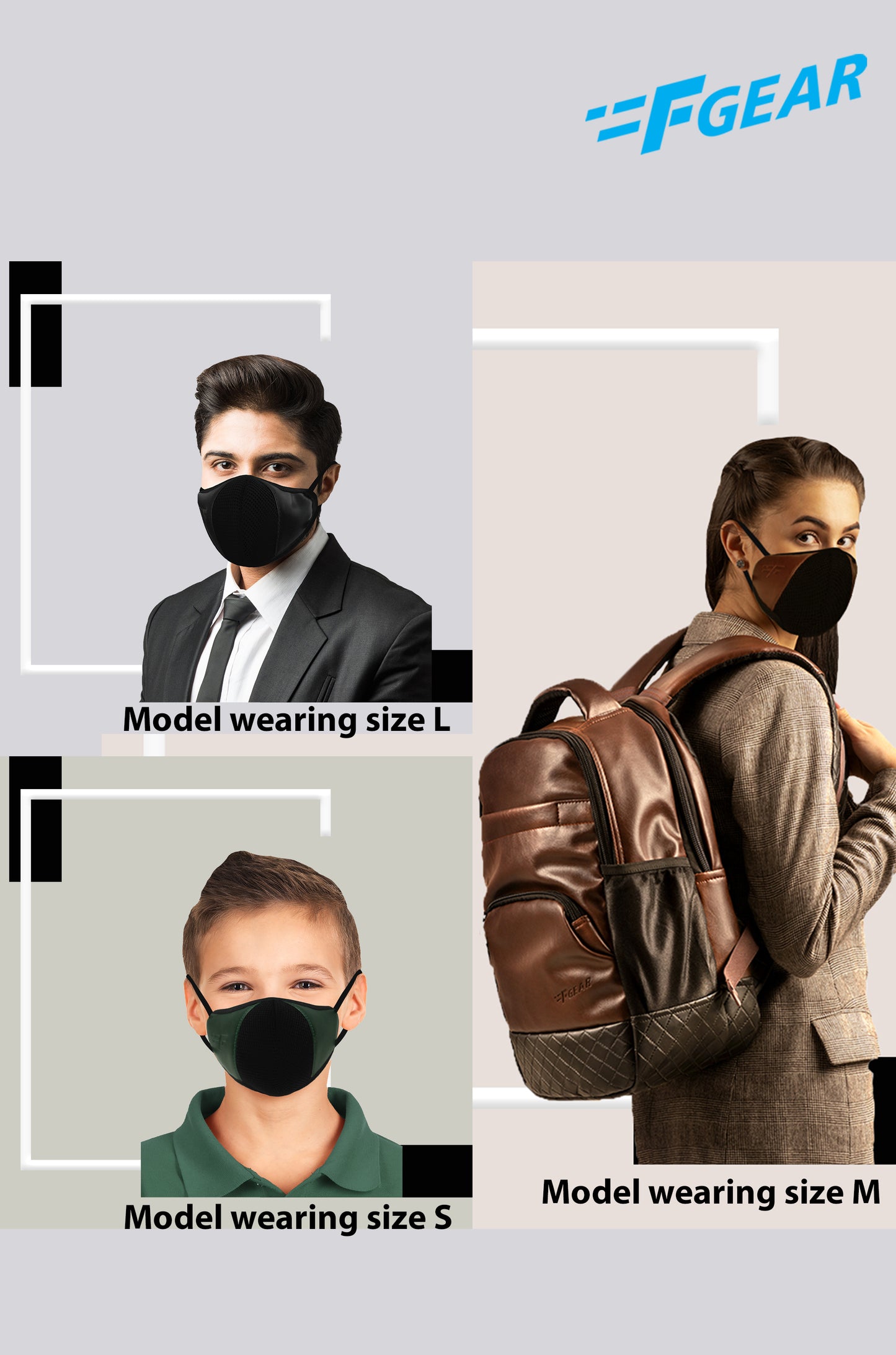 F Gear Luxur F95 Leatherette Mask Black Safeguard 7 layer ISO CE SITRA lab certified >95% Bacteria Filtration