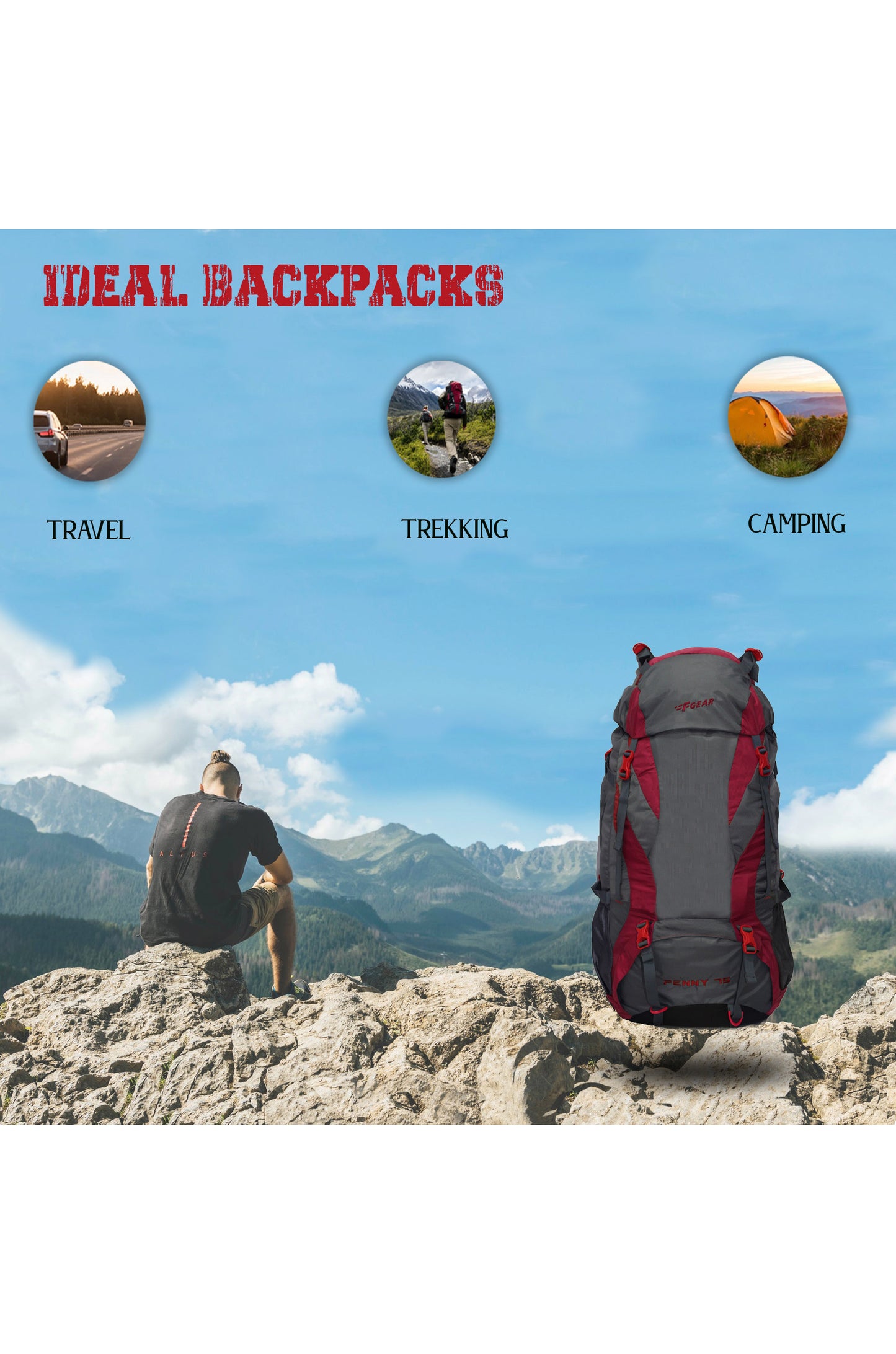 Penny 75L Red Gry Rucksack with Rain Cover