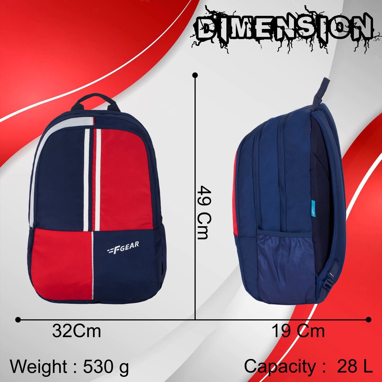 Medusa 28L Blue Red Backpack with Raincover