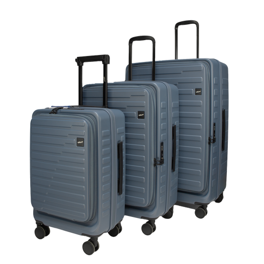 Sedona Front-Opening Strolley Stone Blue Set of 3 Suitcases