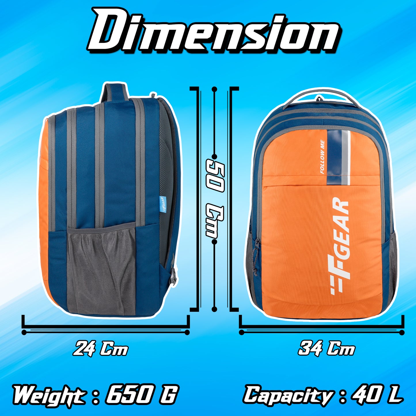 Airbus 40L Peacock Blue Orange Backpack with Raincover