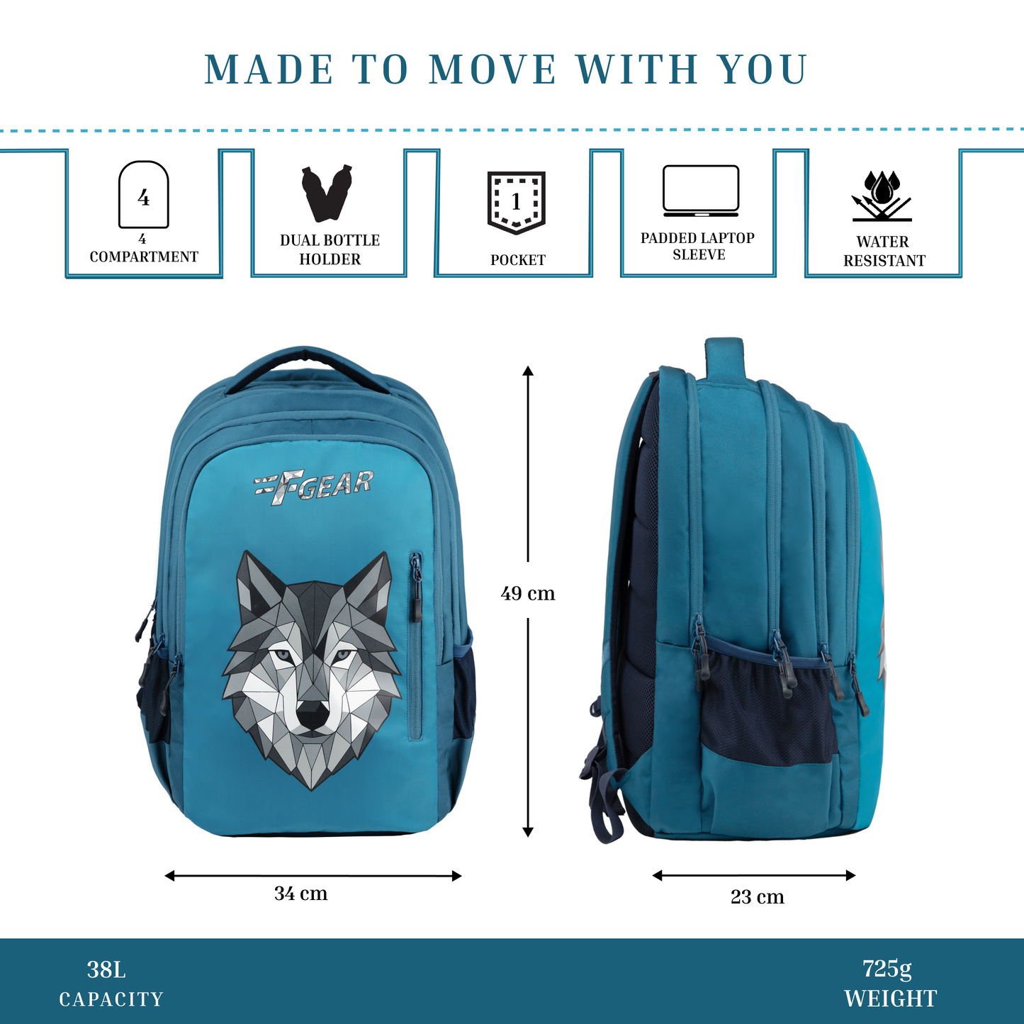 Tobari Aqua Blue 38L School Backpack