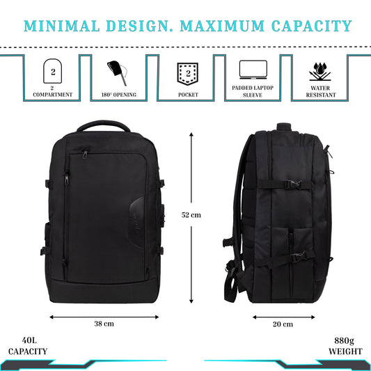 Vetra 40L Black Cabin size Laptop Backpack