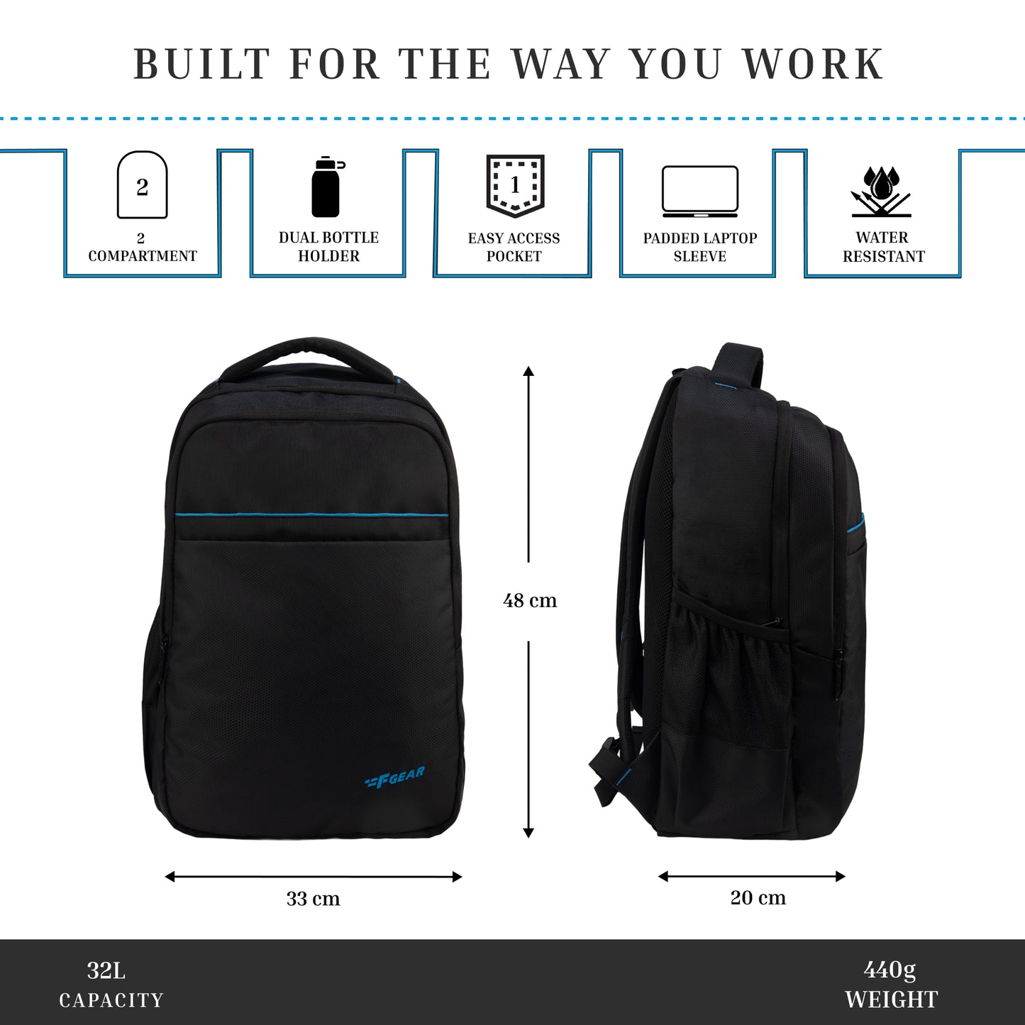Titan 32L Black Laptop Backpack