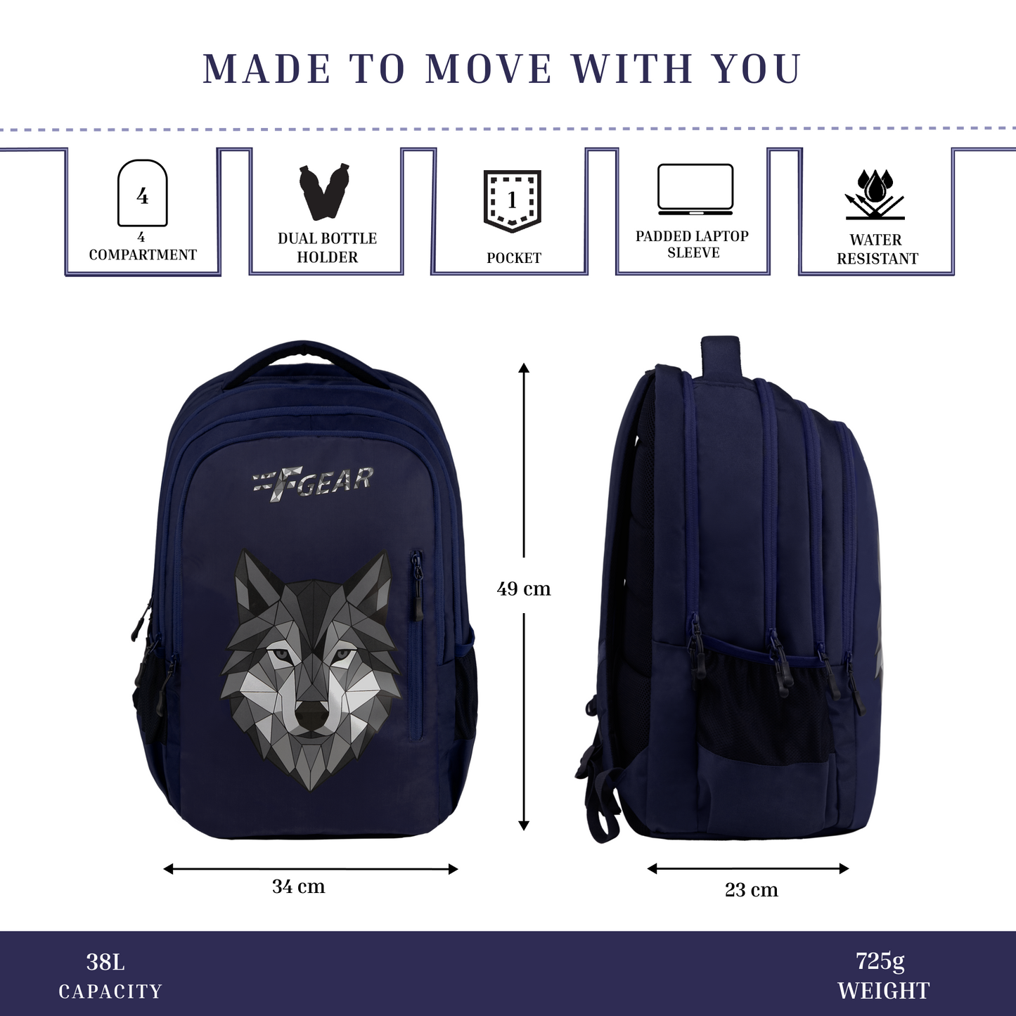 Tobari Navy 38L School Backpack