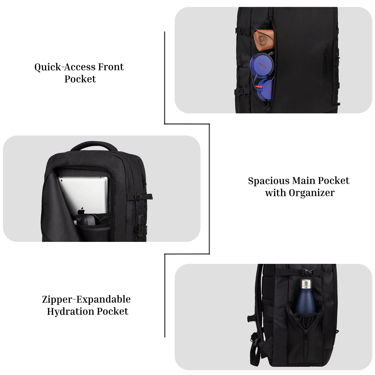 Vetra 40L Black Cabin size Laptop Backpack